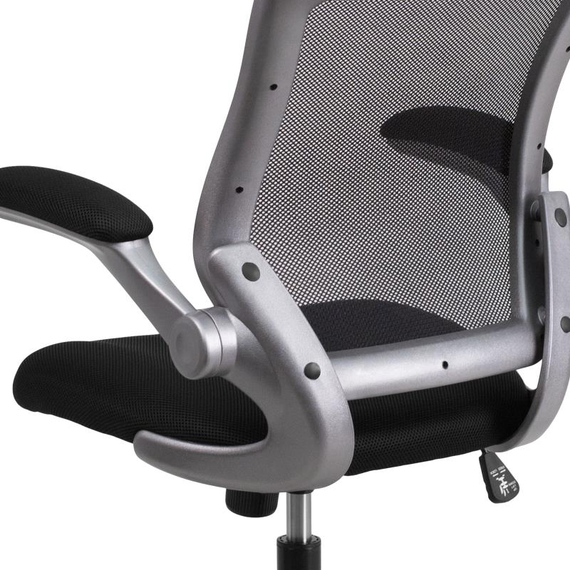 Ergonomic Mesh Office Chair with Flip-Up Arms - Mid Back Swivel Task Chair with Gray Frame for Home & Office Workspace Comfort
