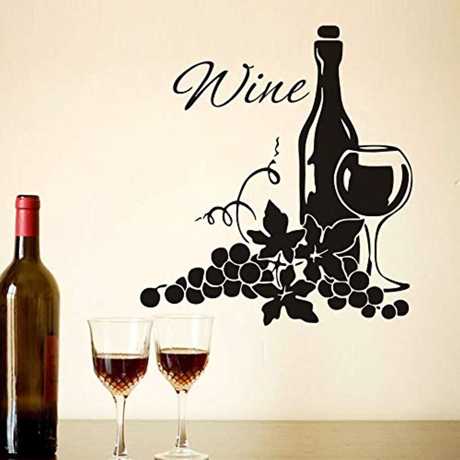 DIY Kitchen & Home Decor - Two Clusters of Grapes & Wine Bottle Vinyl Wall Stickers (IR1783) for Living Room, Bar, Restaurant Decorations