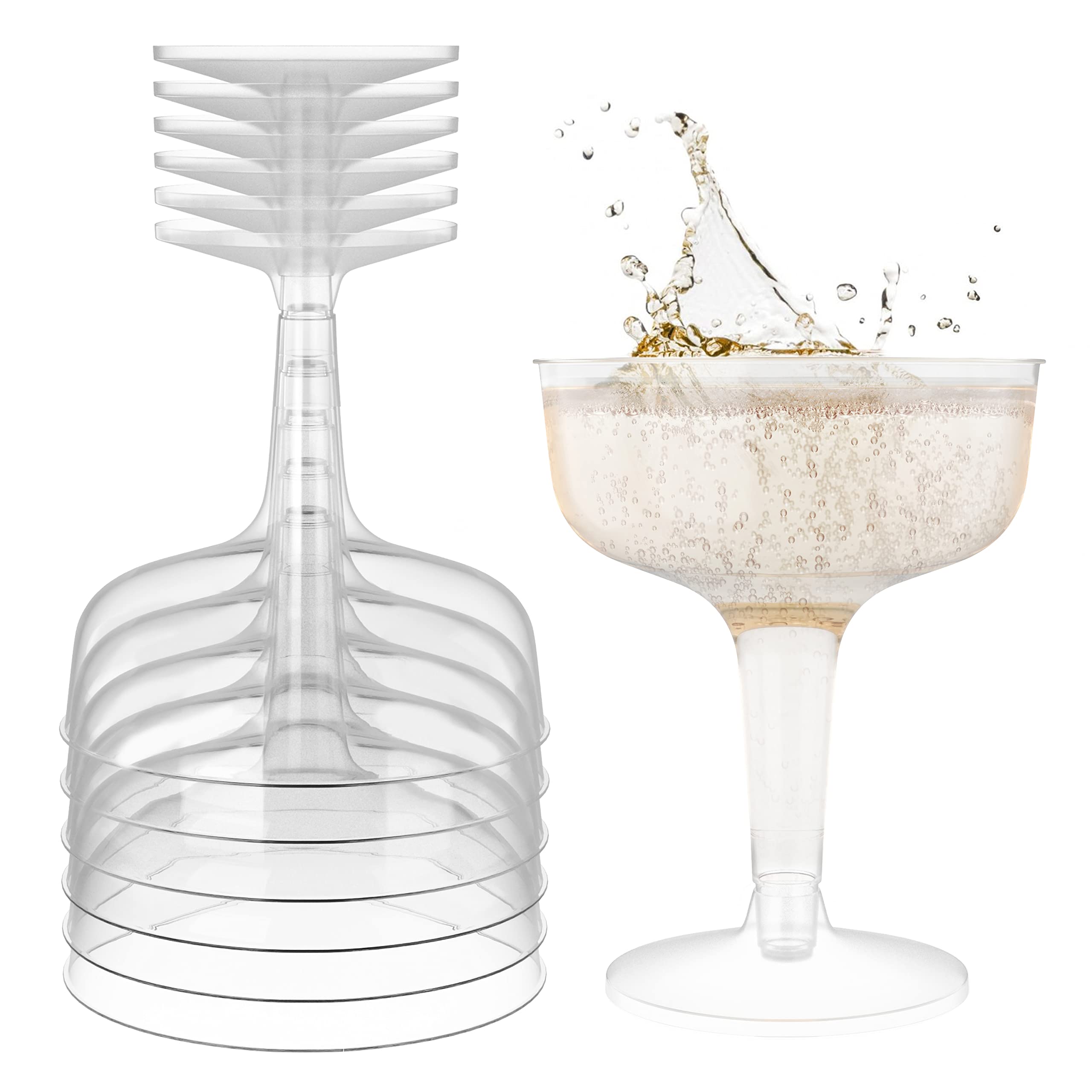 288-Pack 4oz Clear Plastic Champagne Coupe Glasses with Stem | Disposable Crystal Cups for Weddings, Birthdays, Parties & Events | Elegant Drinkware for Toasts, Celebrations & Cocktail Receptions