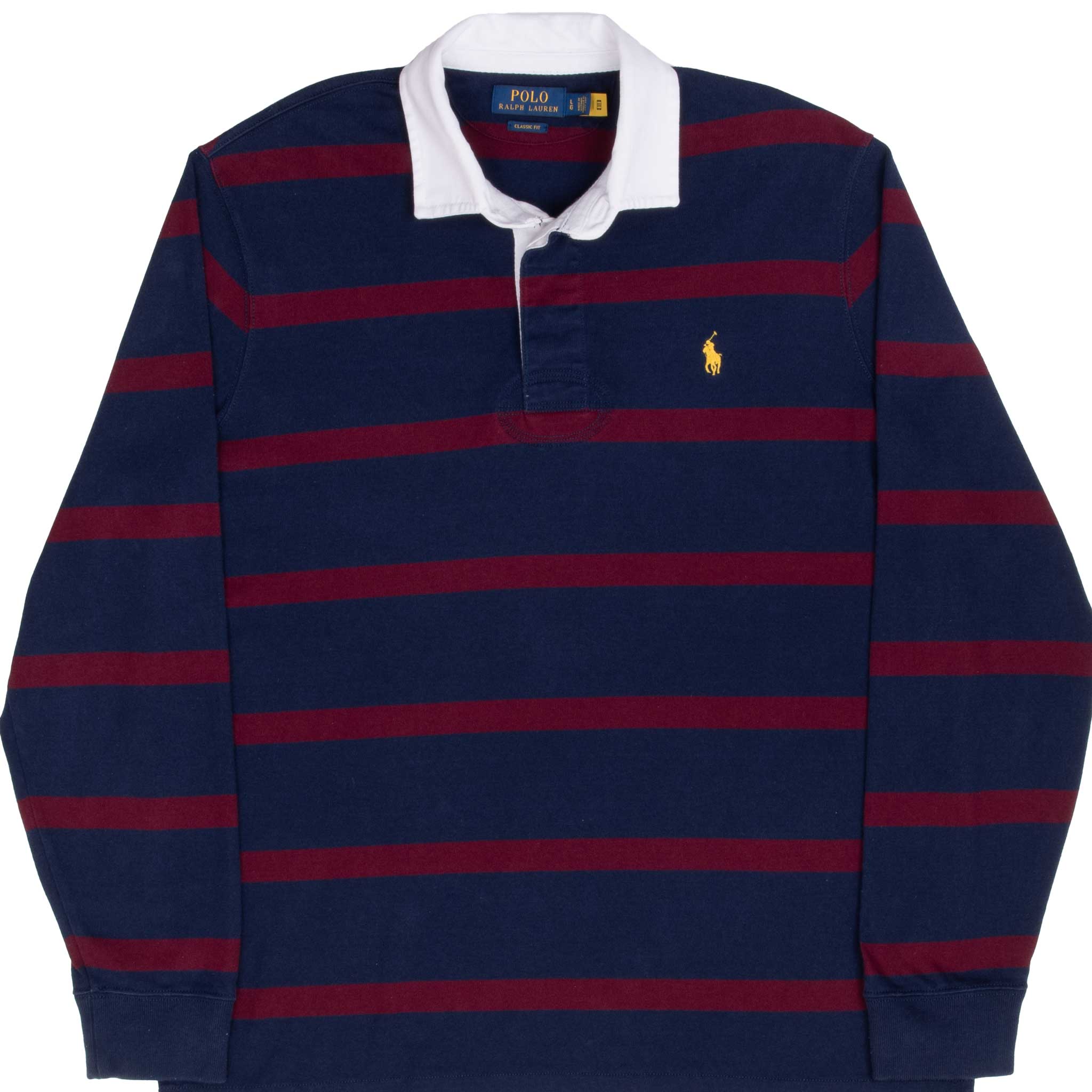 Ralph Lauren Men's Red & Blue Striped Rugby Polo Shirt - Size Large - Classic Casual Wear for Golf, Work & Everyday Outfits