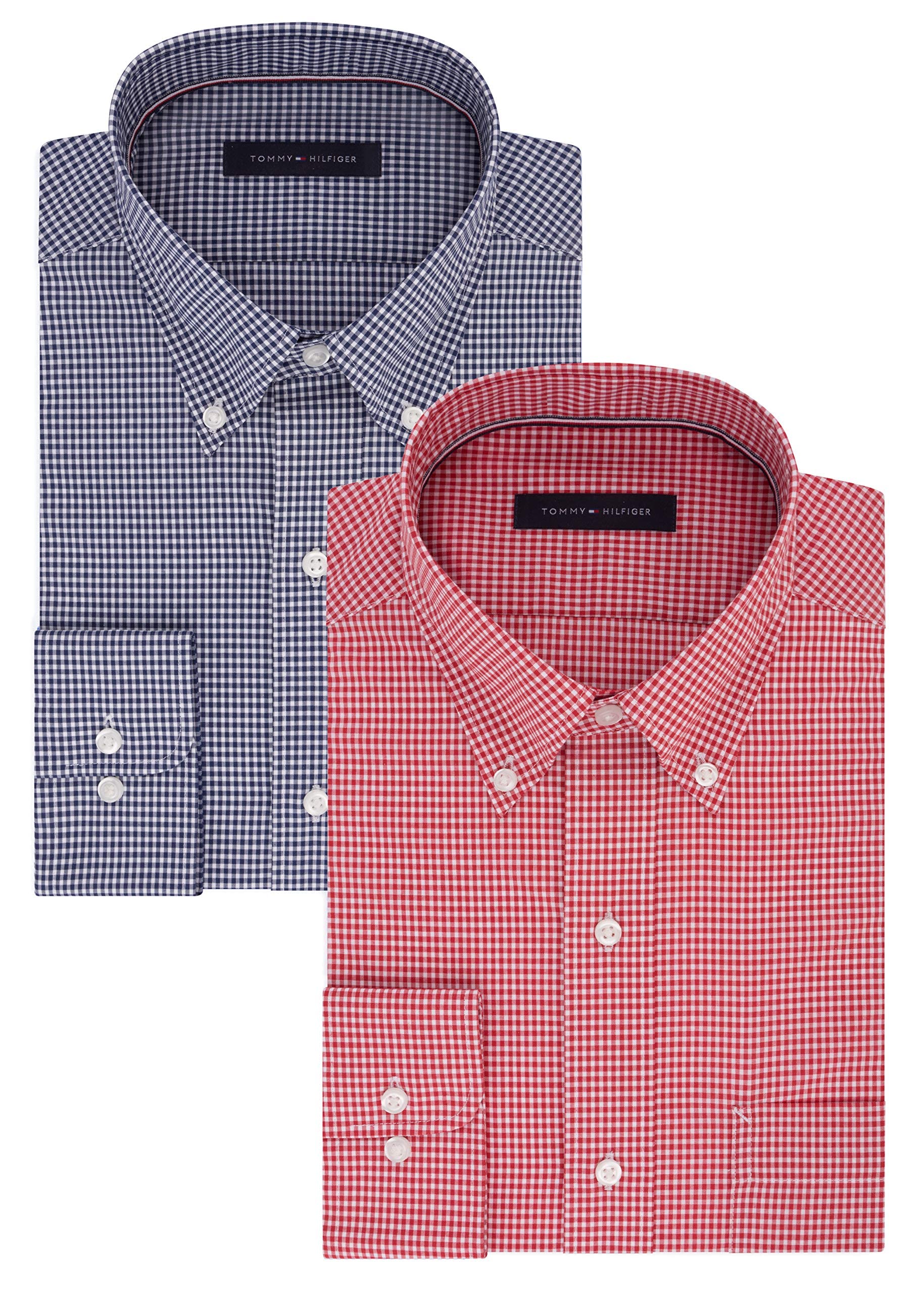 Tommy Hilfiger Men's Regular Fit Non-Iron Dress Shirt - Classic Gingham Pattern for Office, Business Meetings & Formal Occasions