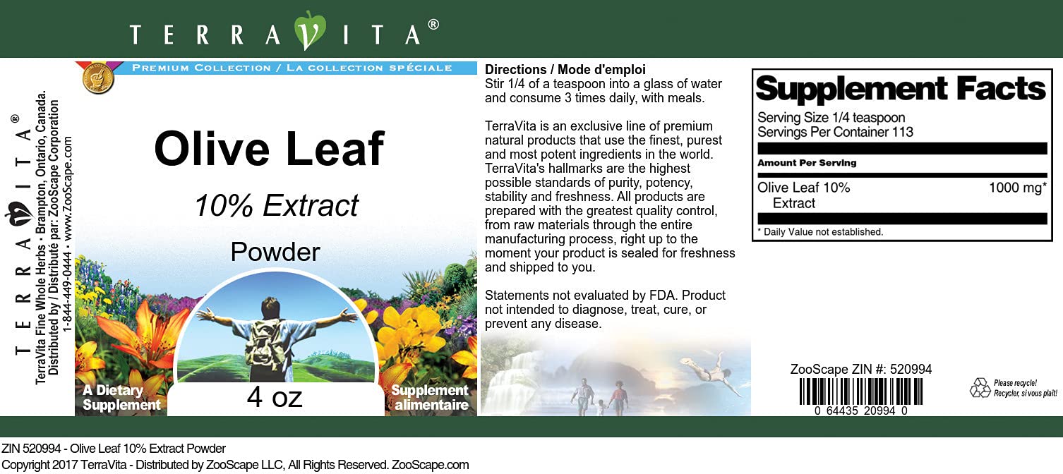 Organic Olive Leaf 10% Powder (4 oz) - Premium Immune Support Supplement for Tea, Smoothies & Wellness - ZIN: 520994