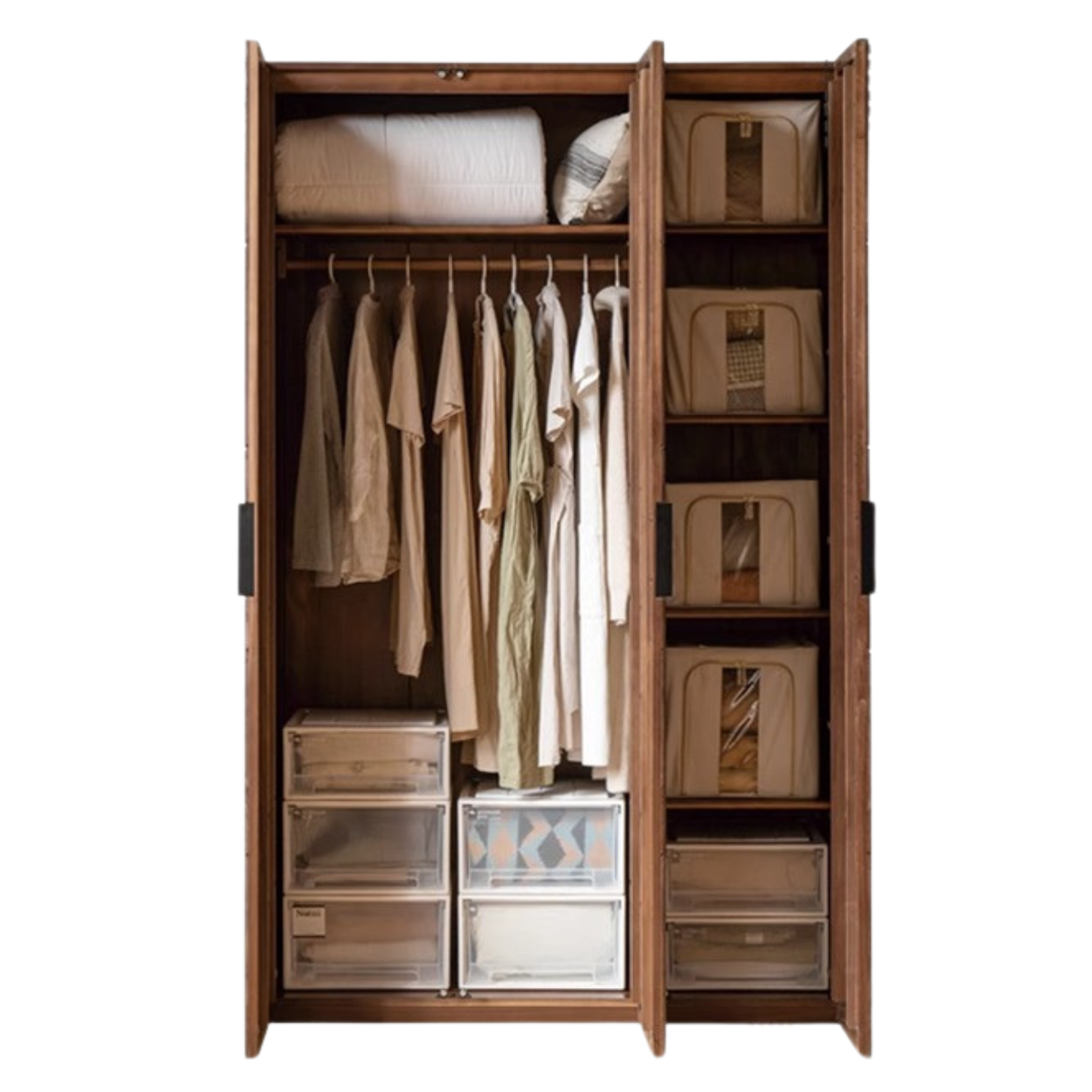Premium Black Walnut Solid Wood Wardrobe Closet - Spacious Storage for Bedroom, Walk-In Closet & Guest Room Organization