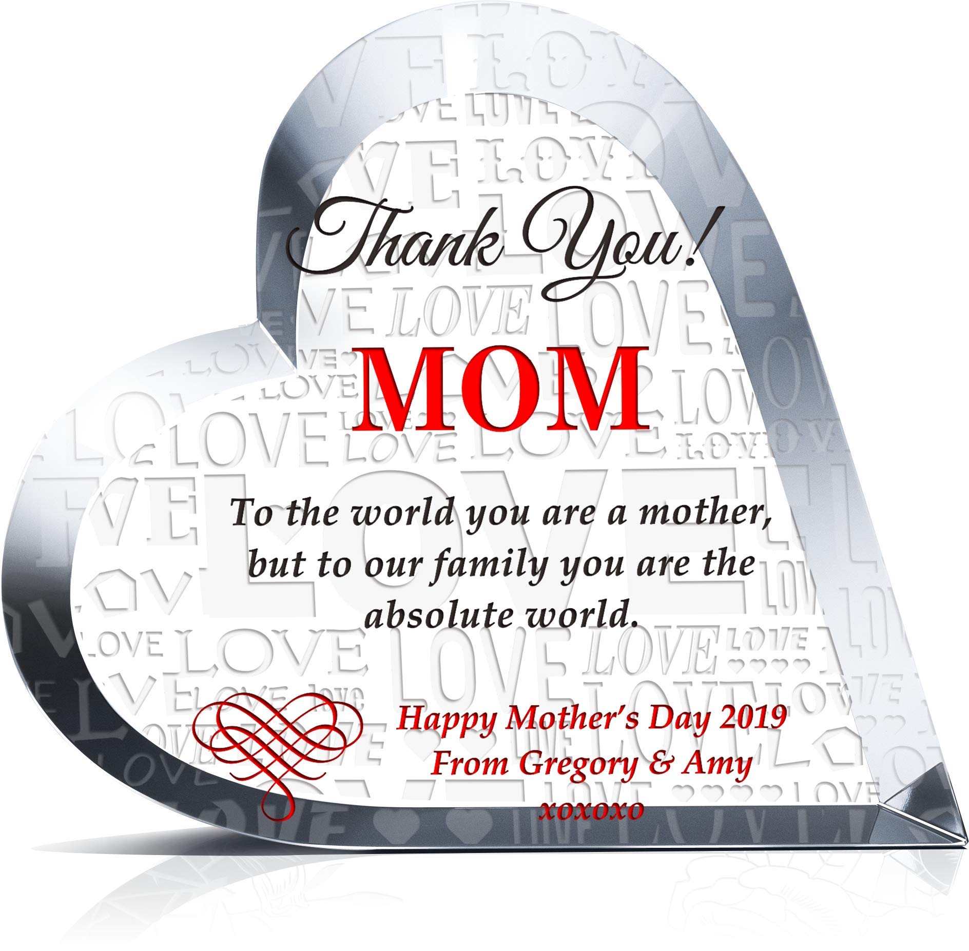 Personalized Crystal Mother's Day Gift 2024 - Custom Engraved Thank You Plaque for Mom from Son, Daughter, or Family - 6.5 Inch Unique Keepsake for Best Mom in the World - Perfect for Mother's Day Celebrations, Birthday Gifts & Anniversary Presents