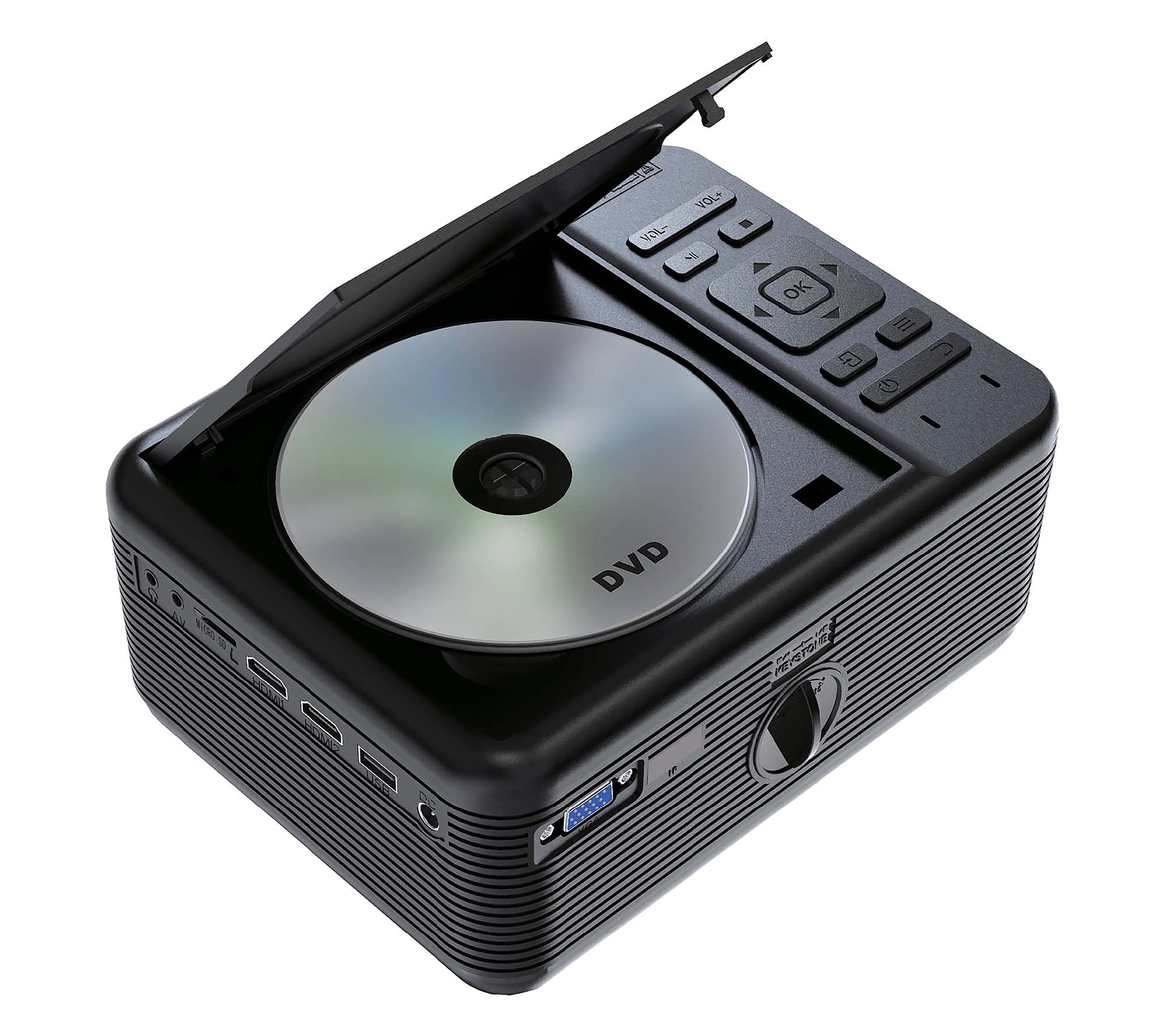 RCA Mini Portable Bluetooth DVD Projector with Built-in Speaker - 1080P Full HD (1920x1080) Home Theater Projector - HDMI/AV/VGA/Micro SD Inputs - Quiet Cooling Fan - Indoor Outdoor Movie Night, Backyard Camping, Classroom Presentations, Business Meetings