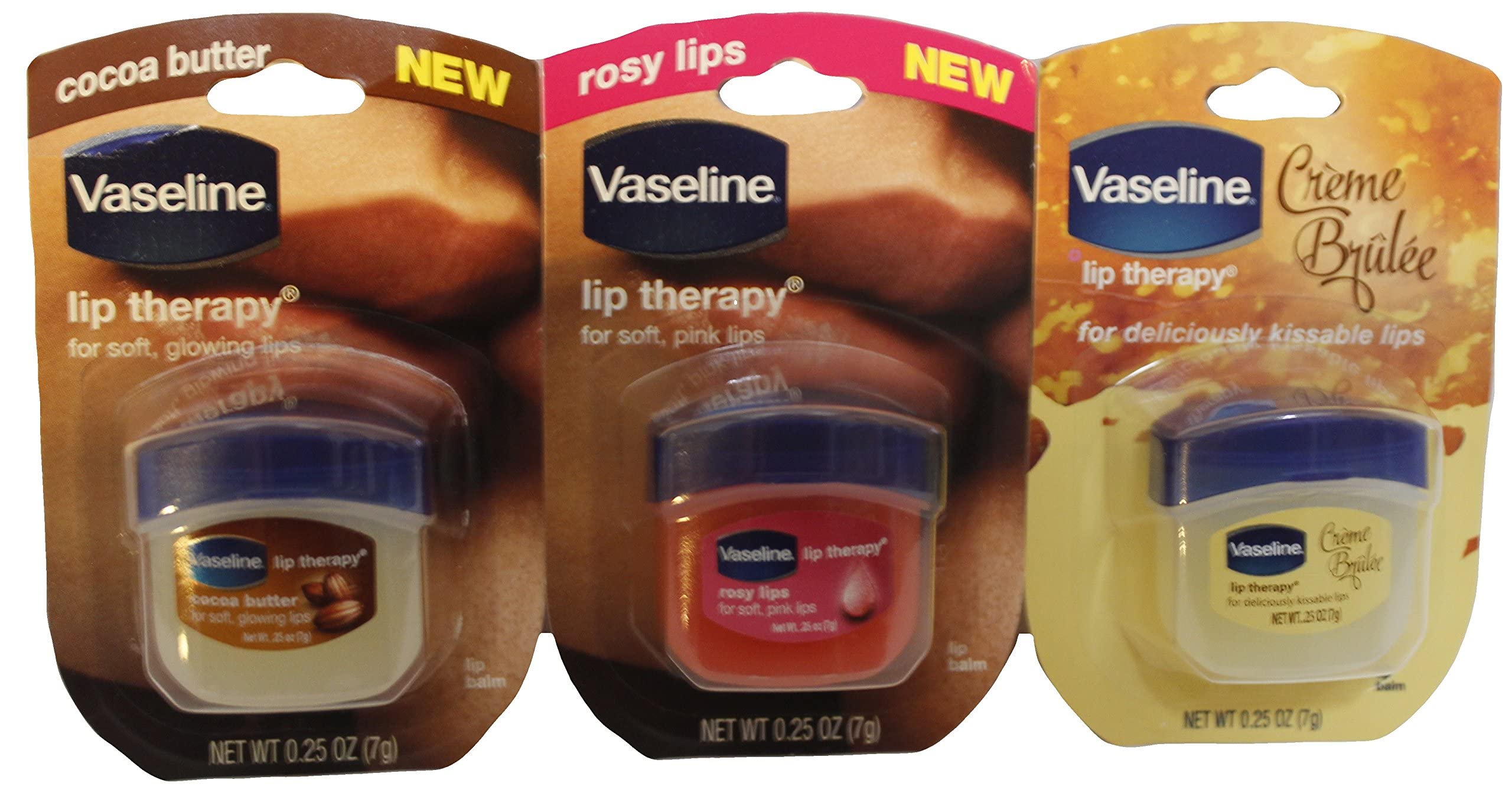Vaseline Lip Therapy Bundle - Creme Brulee, Rosy Lips & Cocoa Butter, 0.25 Oz (3-Pack) | Ultra-Moisturizing Lip Balm for Dry, Chapped Lips | Perfect for Winter Care, Daily Hydration & On-The-Go Use
