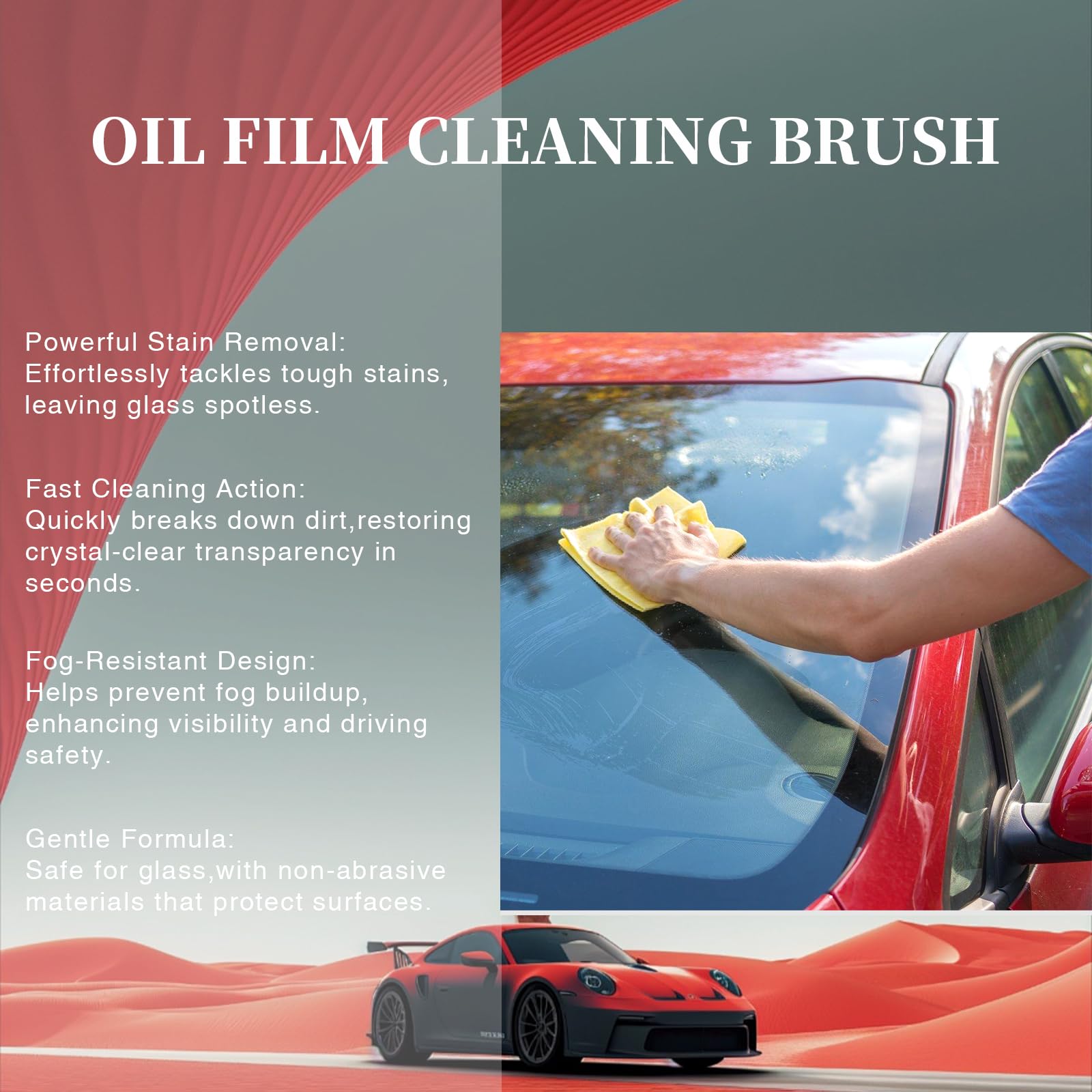 2-Pack Car Window Cleaning Brush – Oil Film Remover for Windshield & Glass, Anti-Fog Rain Cleaner for Interior & Exterior Use | Perfect for Car Detailing, DIY Auto Care & Road Trip Prep