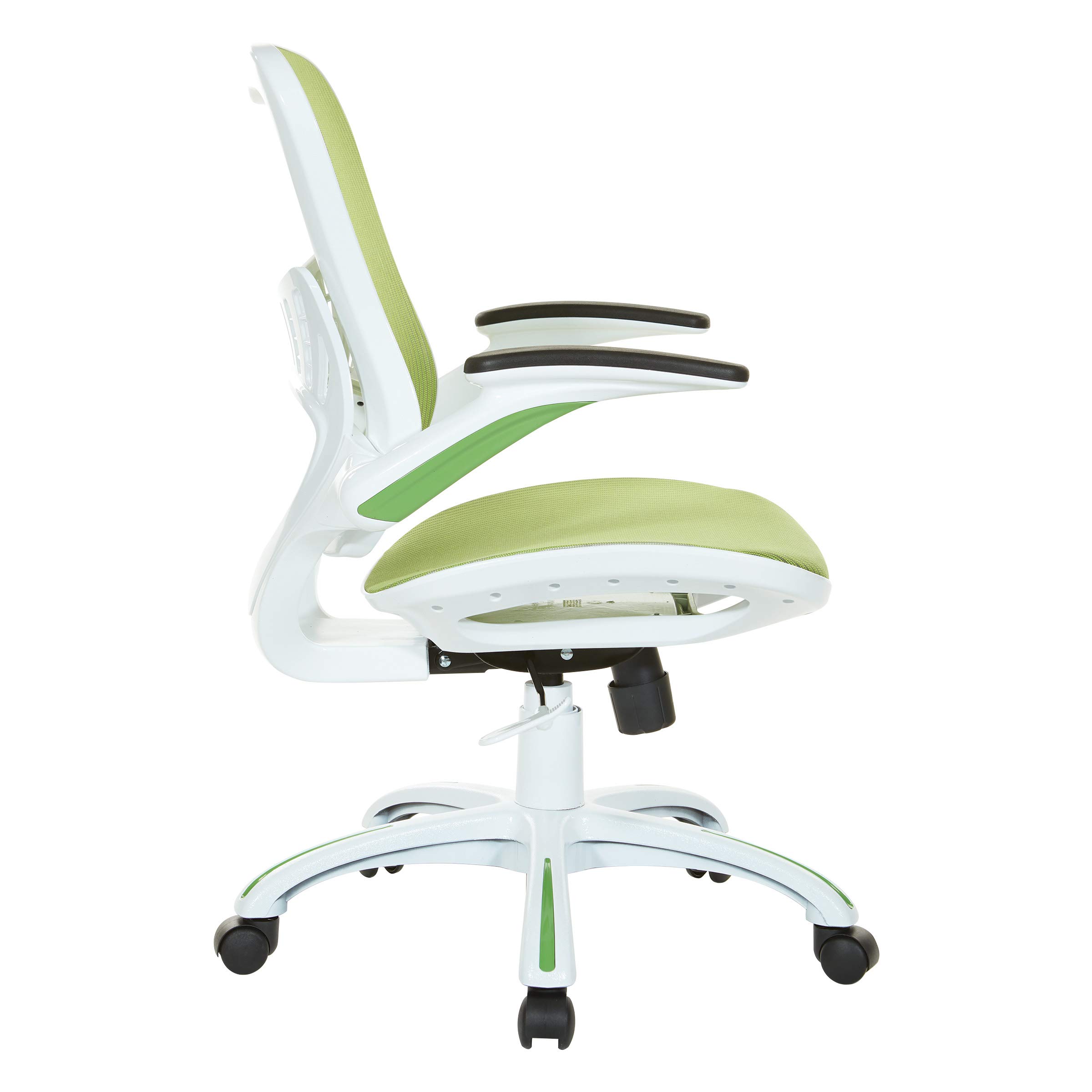 OSP Home Furnishings Riley Ergonomic Mesh Office Chair - Breathable Back & Seat, White Base with Green - Perfect for Home Office, Executive Desk & Workspace Comfort
