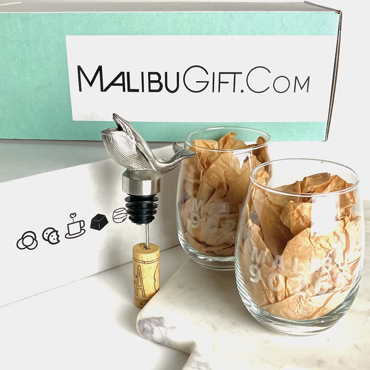 Premium Dark Chocolate Truffles Gift Set with Wine Aerator & Stemless Glasses - 1 lb Gourmet Chocolate Candies, Whale Wine Pourer, 2 Etched Wine Glasses - Perfect for Anniversary Gifts, Valentine's Day, Housewarming & Wine Lovers