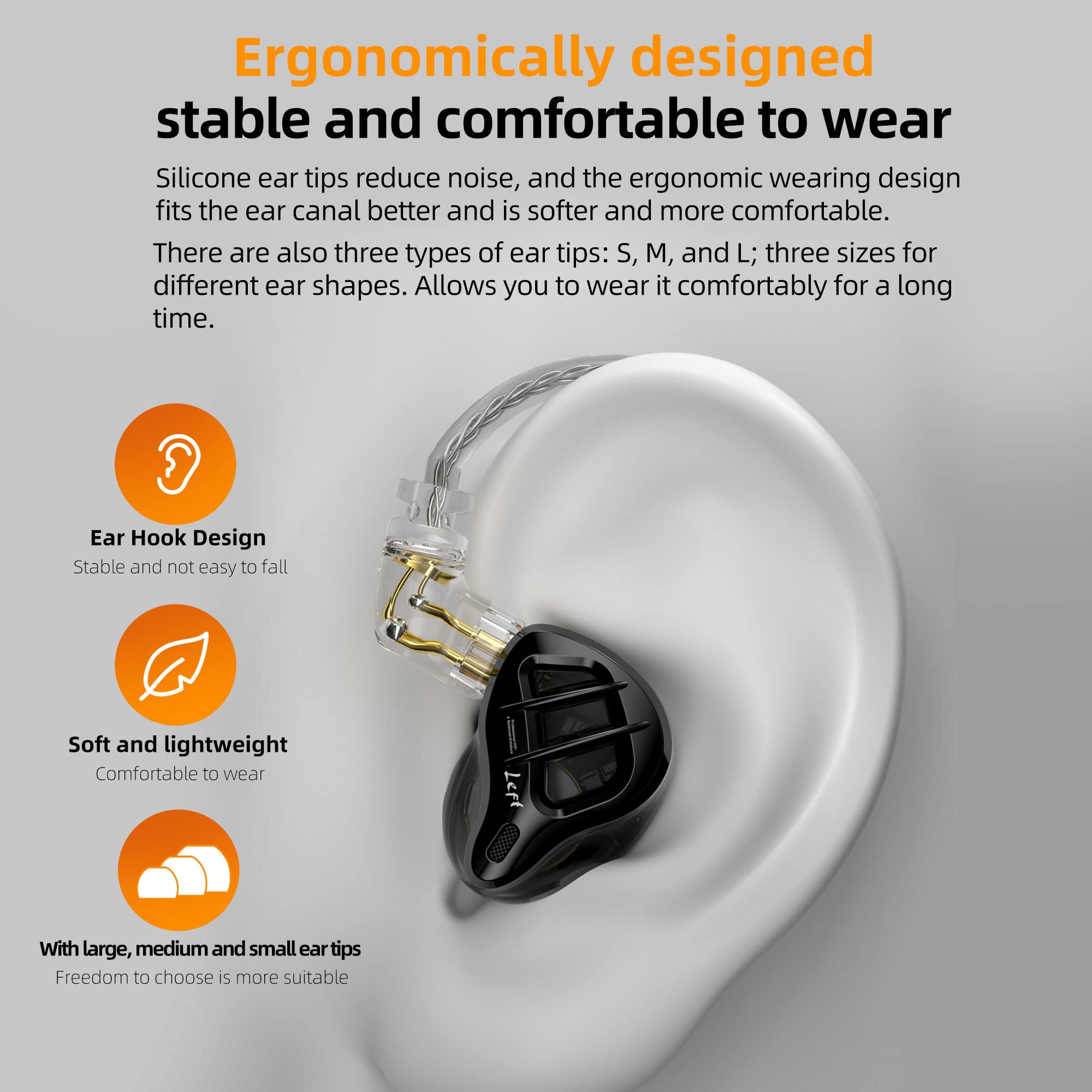 KZ ZAR 7 Hybrid Driver HiFi Wired In-Ear Headphones with Detachable Silver Cable - Audiophile Grade Lossless Sound Earbuds (Black, No Mic) - Perfect for Music Lovers, Studio Monitoring & Gaming