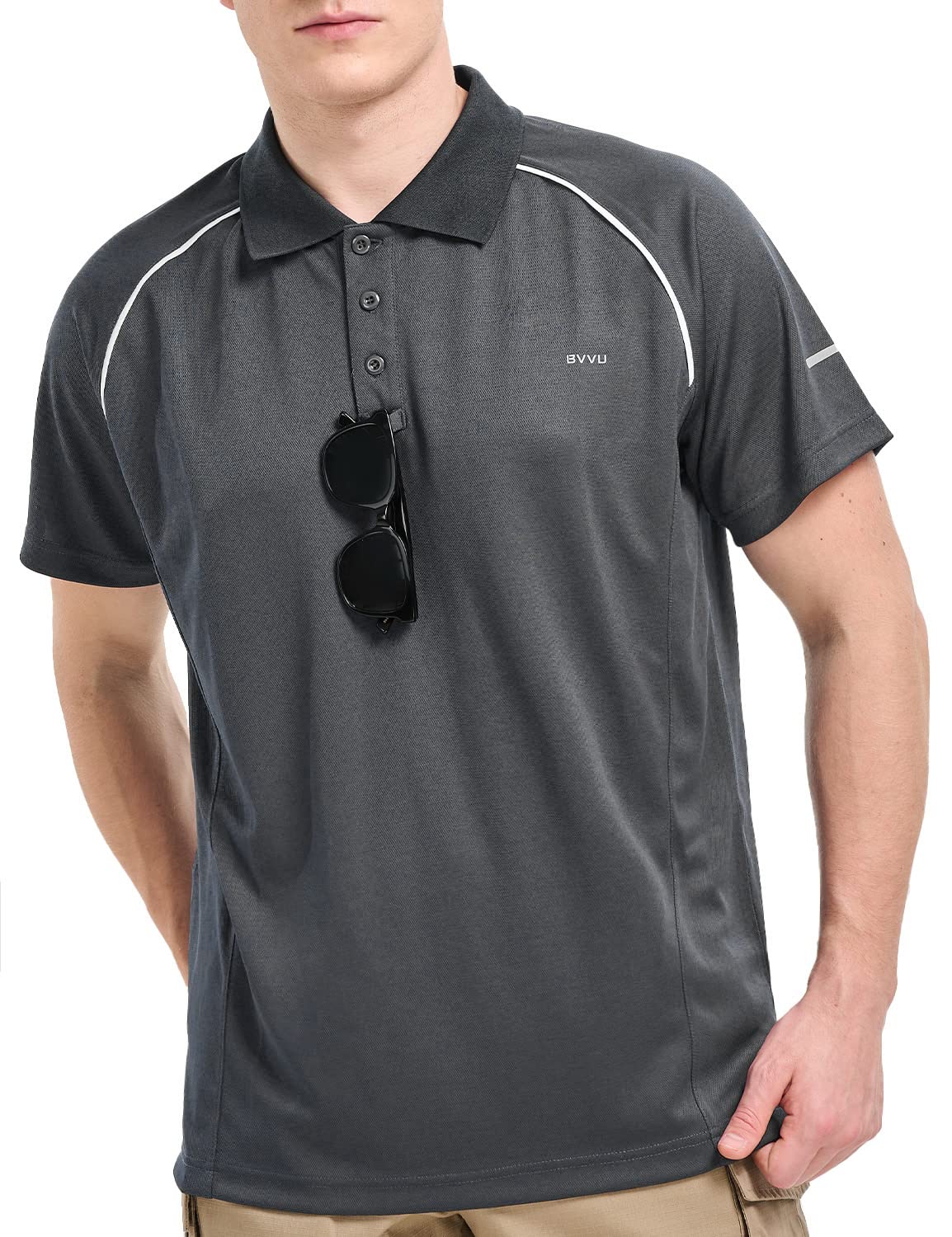 BVVU Men's Performance Polo Shirt - Moisture Wicking Quick Dry Golf & Tennis Shirt with Collar - Long & Short Sleeve Options for Outdoor Sports, Hiking & Casual Wear