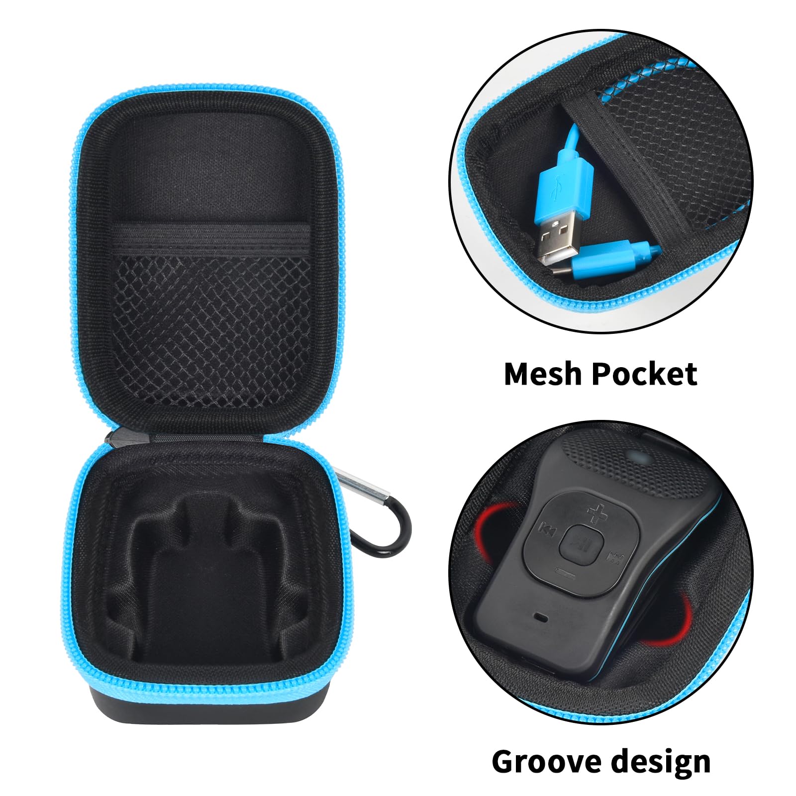 Noxgear 39g Wearable Bluetooth Clip Speaker Carrying Case - Magnetic Clip-On Portable Storage Holder with Pocket for Cables & Carabiner (Black) - Perfect for Travel, Hiking, and Outdoor Adventures