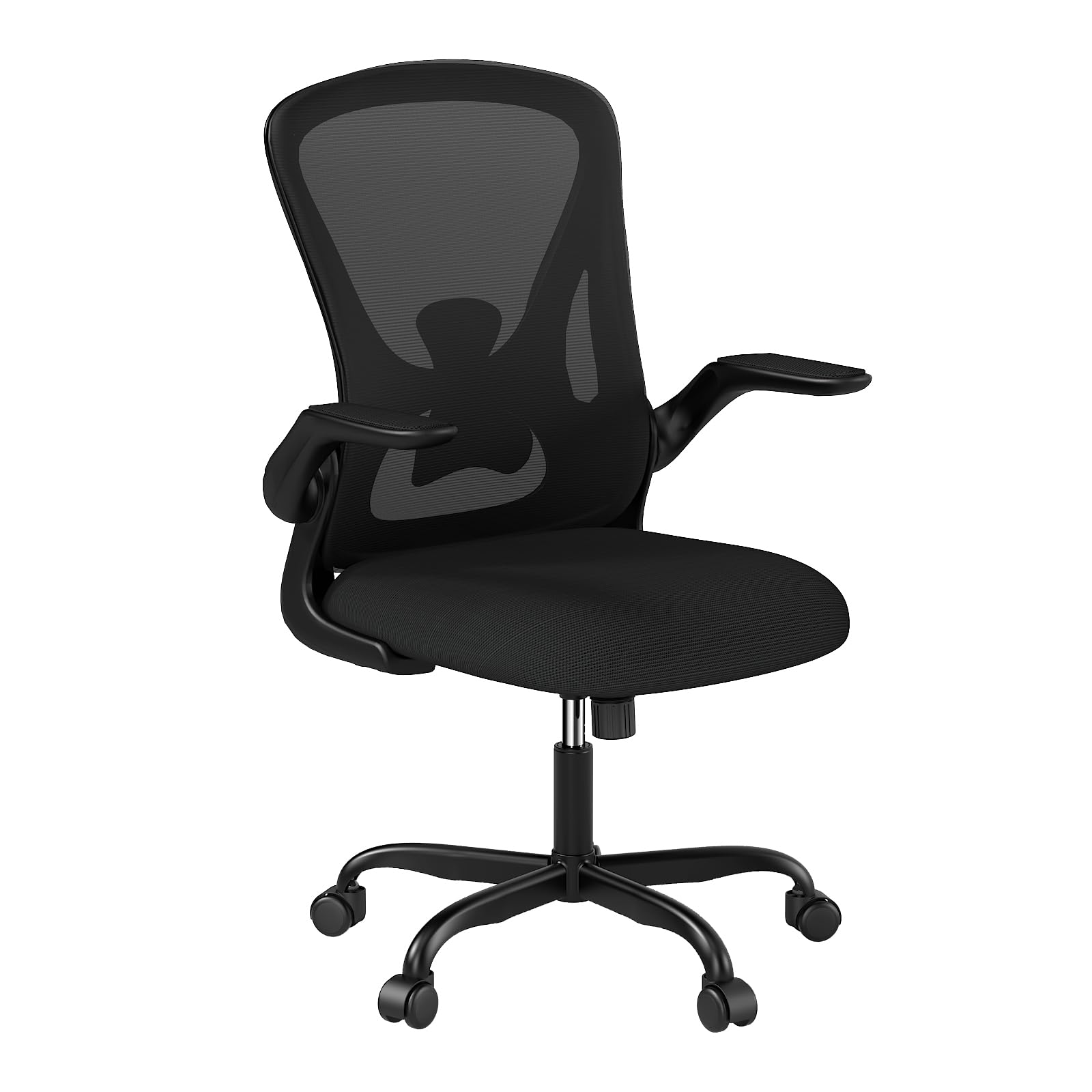Sytas Ergonomic Office Chair with Adjustable Flip-Up Arms & Lumbar Support - Breathable Mesh Back & Padded Seat for Home Office, Gaming, or Workspace (Black) - Perfect for Long Hours of Sitting & Computer Work