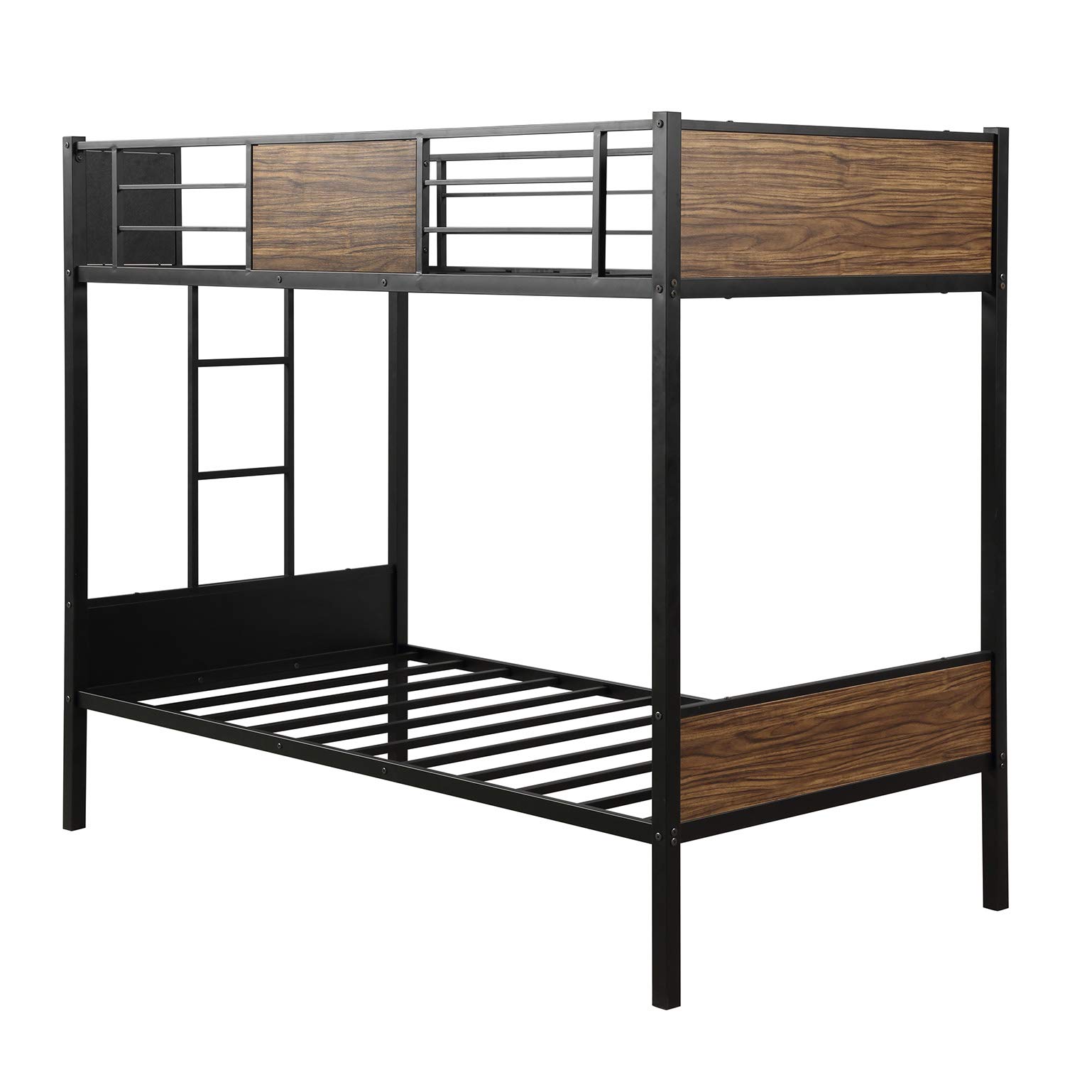 Modern Steel Twin-Over-Twin Bunk Bed Frame with Safety Rail & Built-in Ladder - Sturdy Metal Bunk Bed for Kids, Teens, Boys & Girls - Space-Saving Bedroom & Dorm Furniture (Brown) | Perfect for Shared Kids' Rooms, Sleepovers & Small Spaces