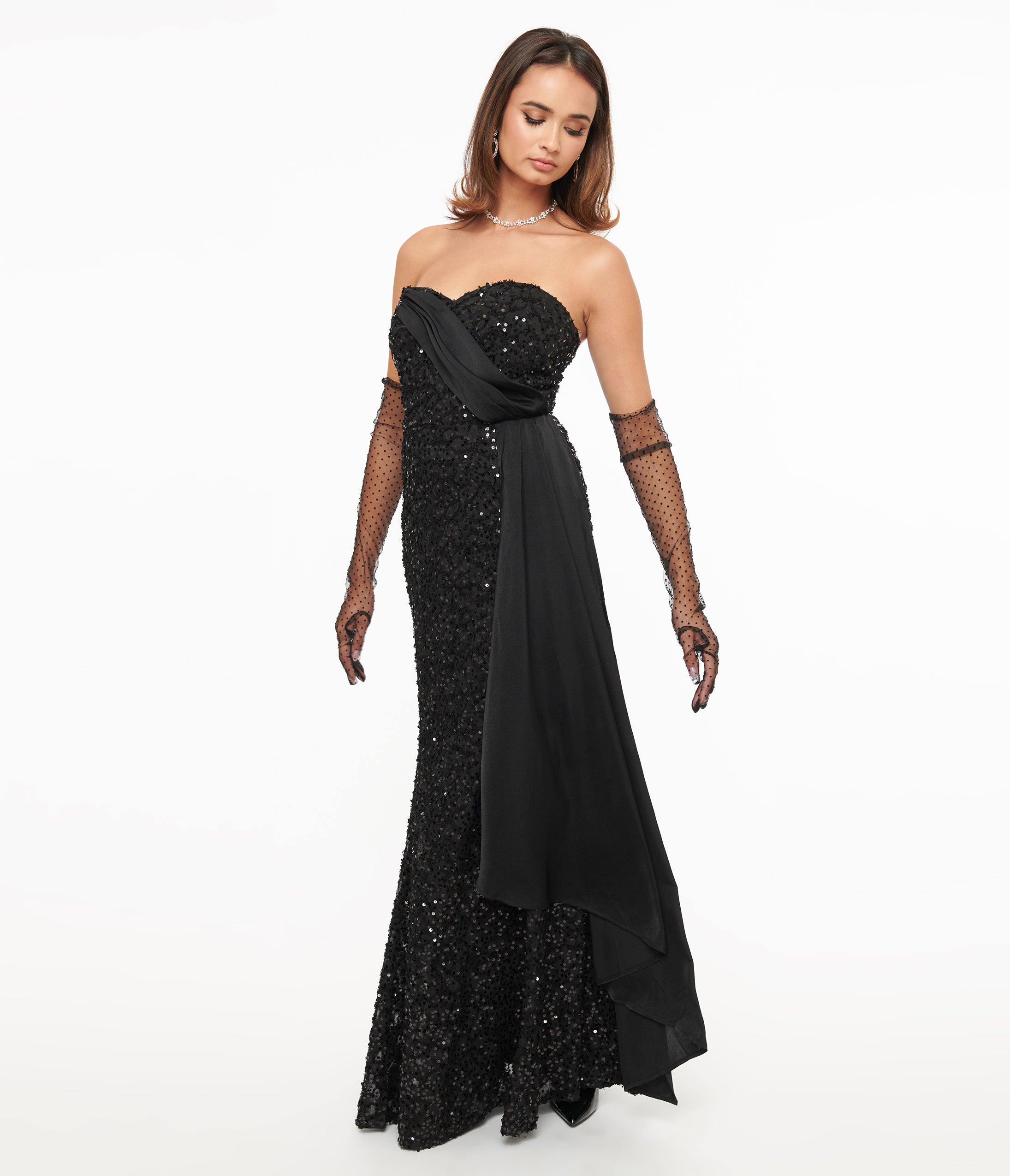 Vintage 1930s Black Sequin Lace Mermaid Evening Dress - Retro Gatsby Flapper Style for Cocktail Parties, Weddings & Special Occasions