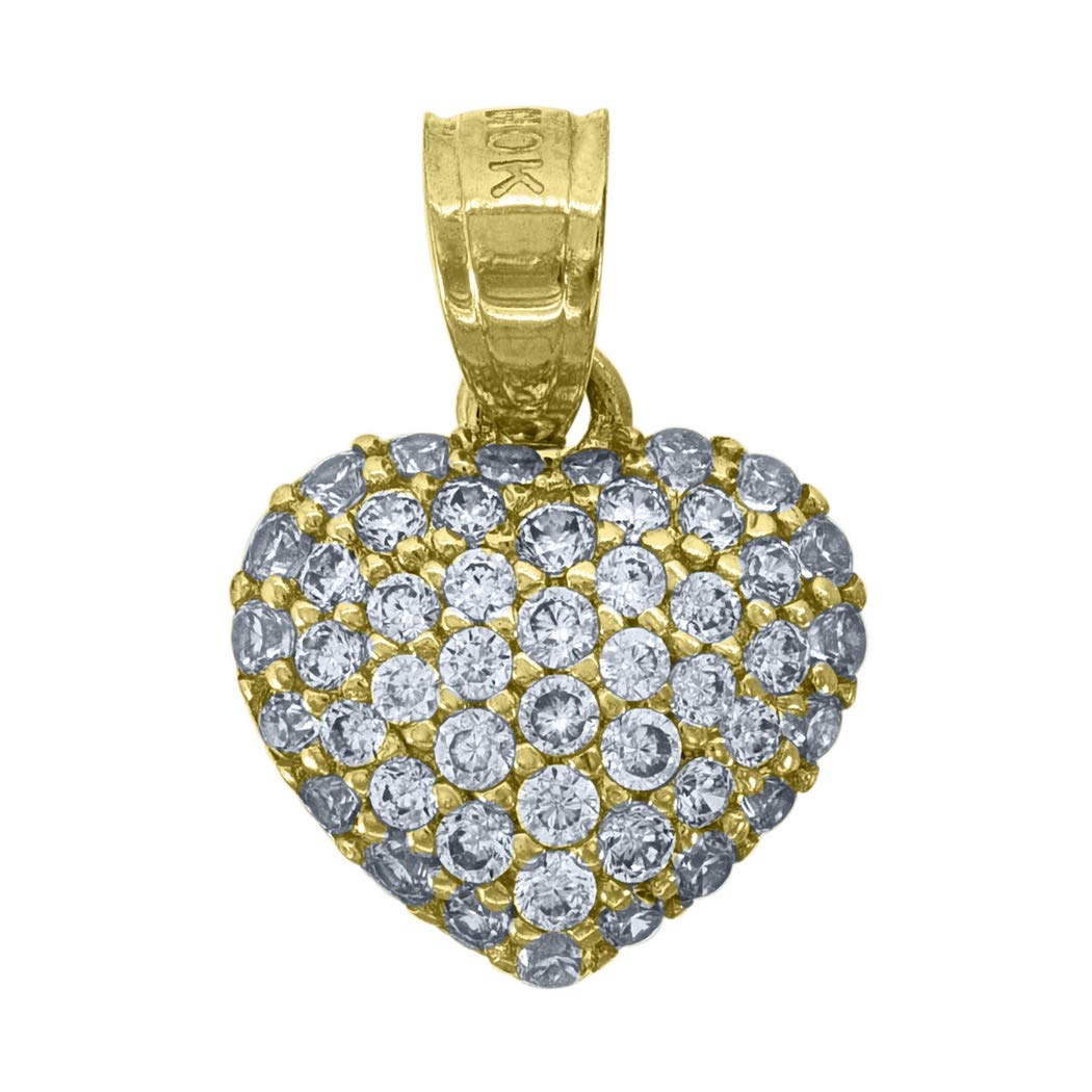 10K Yellow Gold CZ Cubic Zirconia Heart Pendant Necklace for Women - 14x9.60mm Simulated Diamond Love Charm Jewelry - Perfect Gift for Her, Anniversary, Valentine's Day & Special Occasions