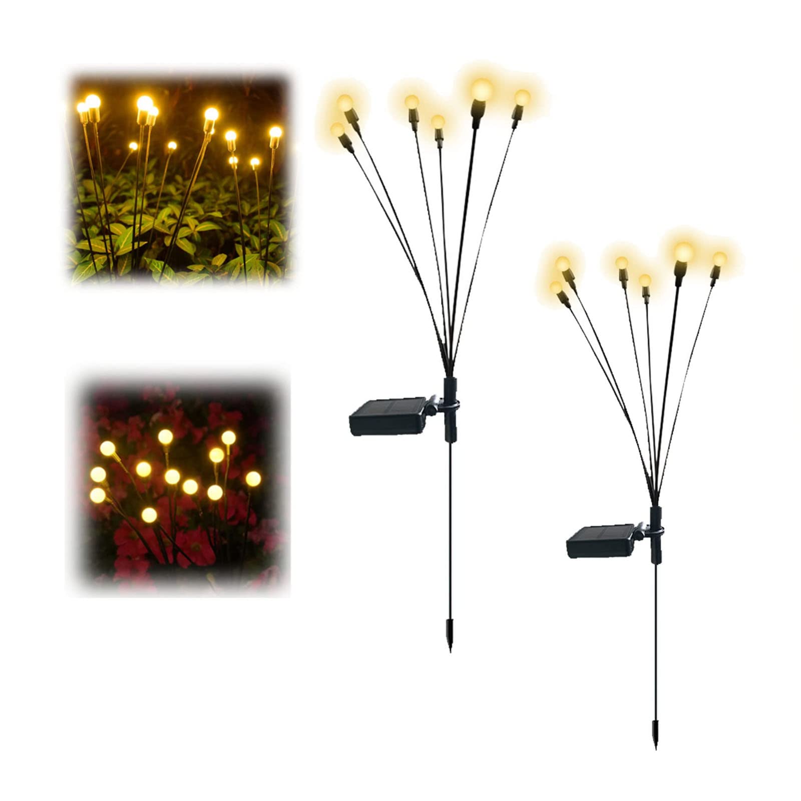 2 Pack Solar Powered Firefly Lights Outdoor Waterproof - White 6 Lamp Heads Solar Starburst Swaying Garden Lights for Pathway, Yard, Patio Decoration | Perfect for Garden, Lawn, Walkway & Landscape Lighting at Night