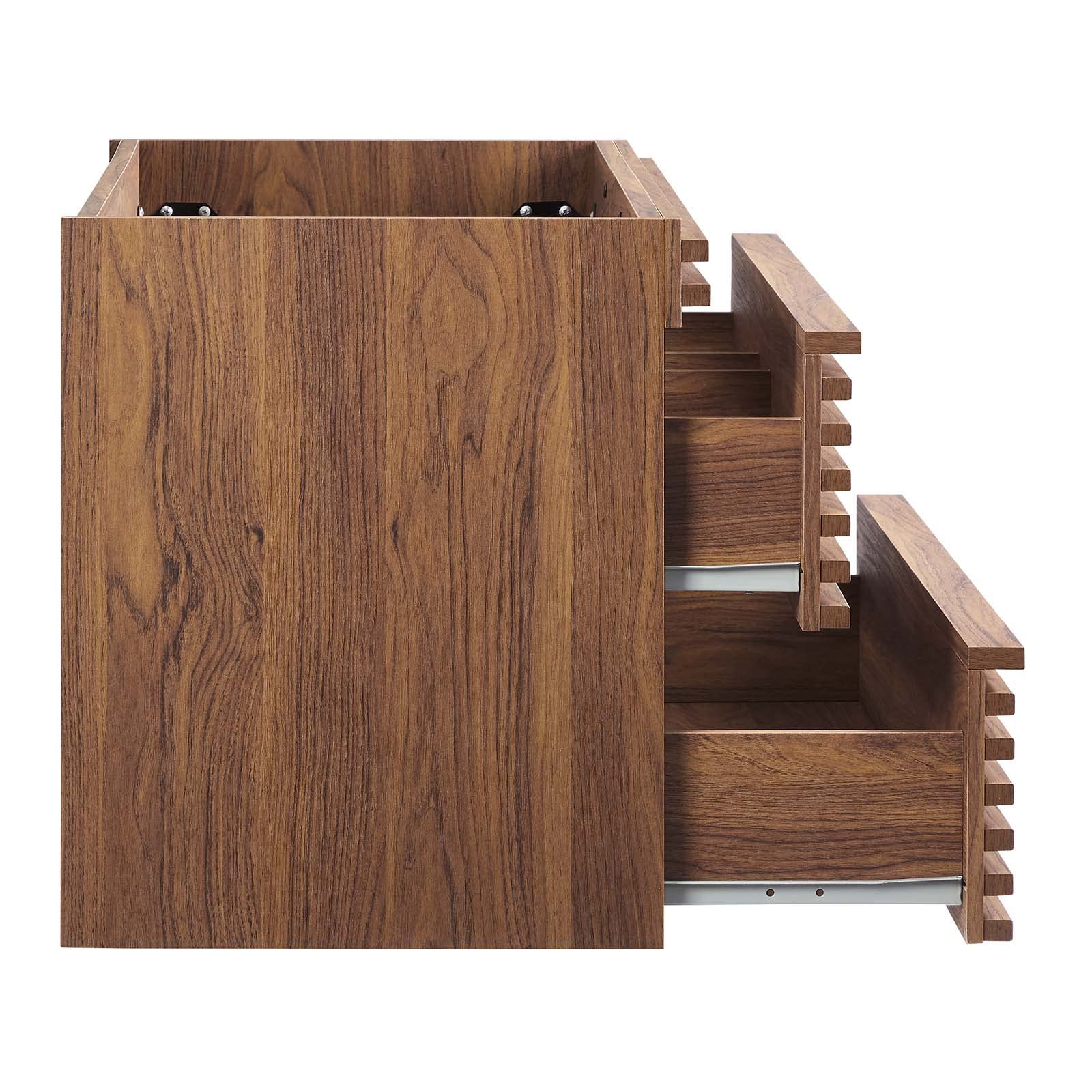 Modway Render 36 Inch Walnut Wall-Mounted Bathroom Vanity Cabinet with Mirror - No Sink Included | Modern Space-Saving Storage for Small Bathrooms & Powder Rooms