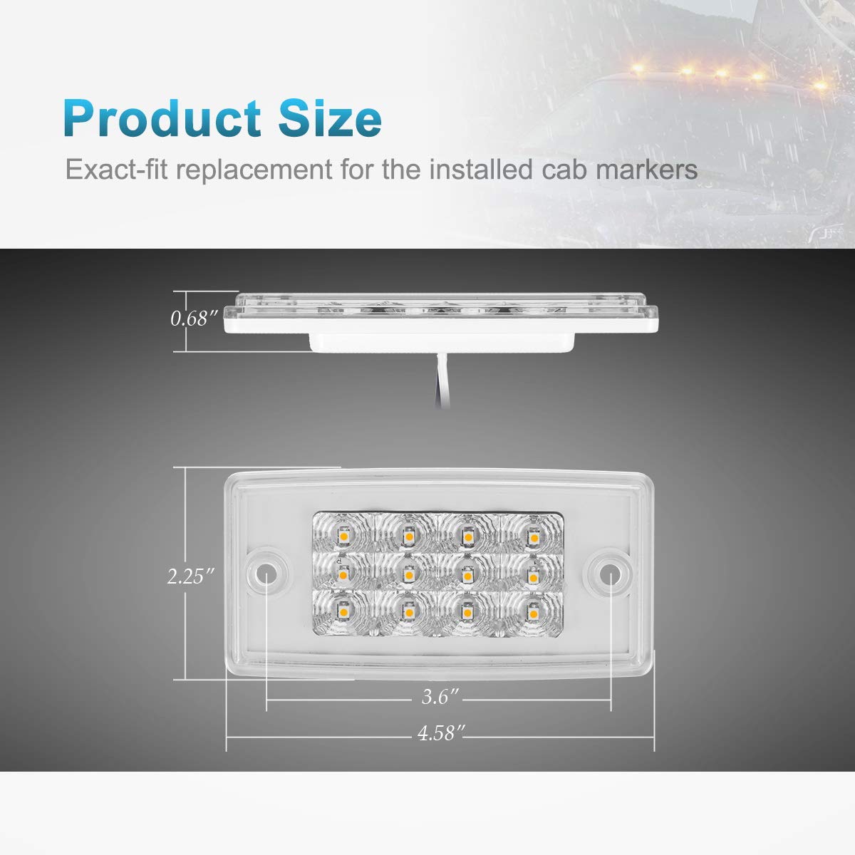 Partsam 5pcs Amber LED Cab Marker Lights - Waterproof Rectangle Roof Running Lights with 12 LEDs, Compatible with Freightliner Century/Columbia - Perfect for Truck Roof Clearance & Night Visibility