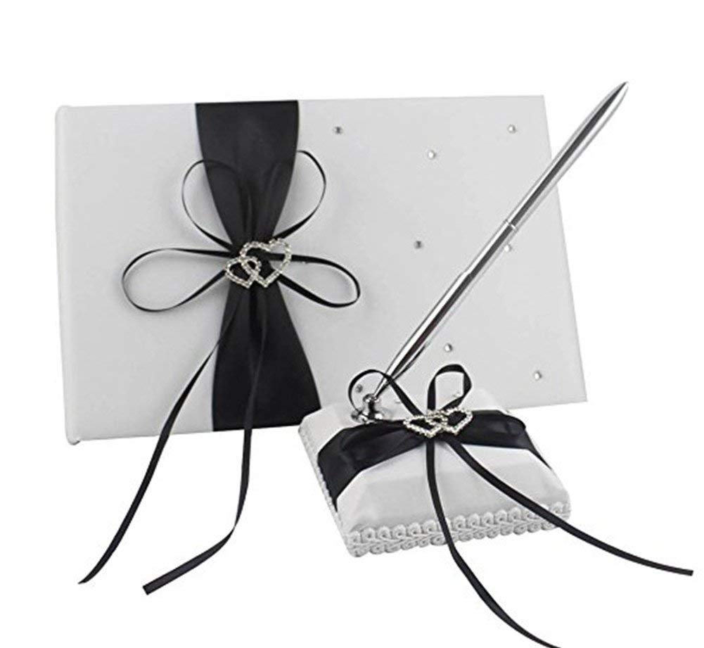 5-Piece Black Wedding Accessories Set - Wedding Guest & Ceremony Supplies, Party Favors, Flower Girl Basket, Guest Book Pen, Ring Pillow & Garter - Perfect for Wedding Ceremonies, Receptions & Bridal Showers