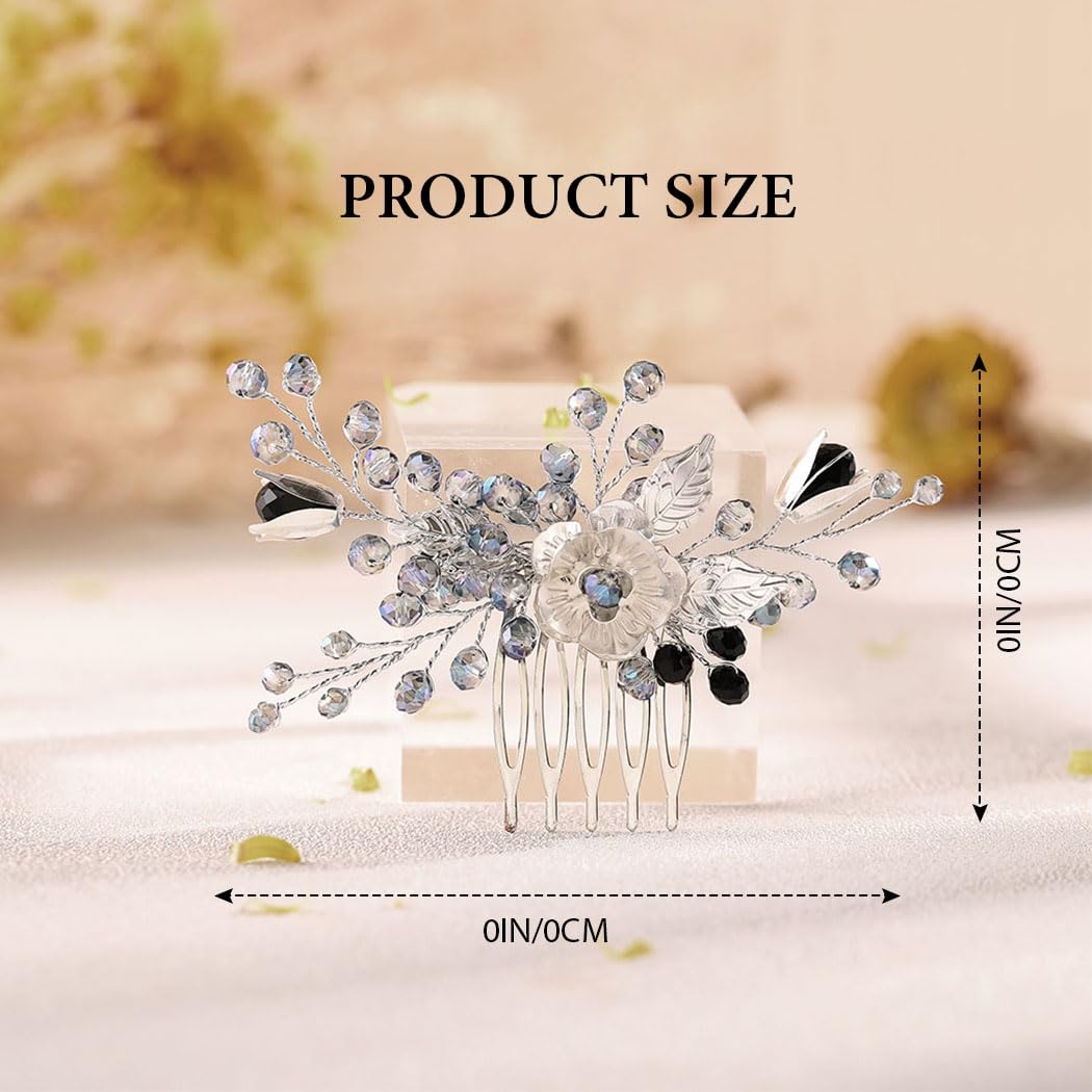 Elegant Silver Bridal Flower Hair Comb with Rhinestones & Beads - Leaf Design Wedding Hair Accessories for Women & Girls - Perfect for Brides, Bridesmaids, and Special Occasions