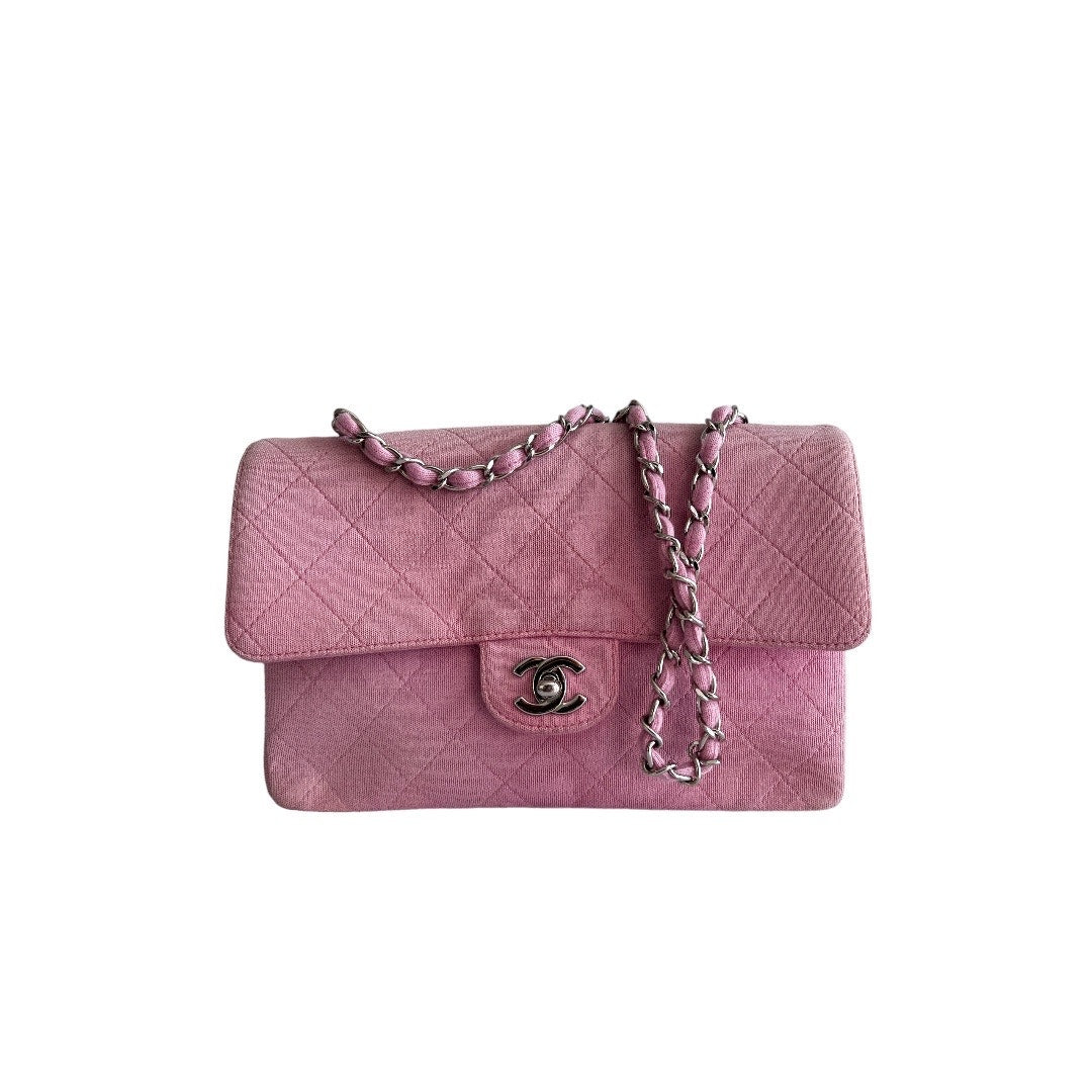 Chanel Light Pink Quilted Jersey Cotton Single Flap Shoulder Bag - Luxury Designer Handbag for Women, Perfect for Date Night & Special Occasions