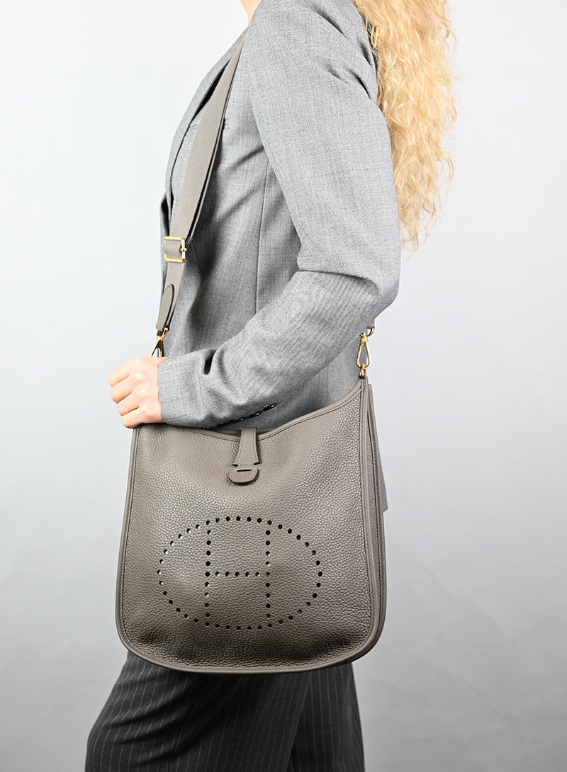 Authentic Hermès Evelyne 29 Leather Shoulder Bag in Taupe - Perfect for Work, Travel & Everyday Luxury