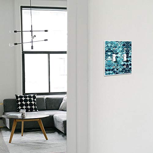 WIRESTER 2-Pack Double Gang Toggle Light Switch Plate Cover - Mermaid Scales Blue Wave Design for Home & Office Decor | Easy Installation & Durable Material