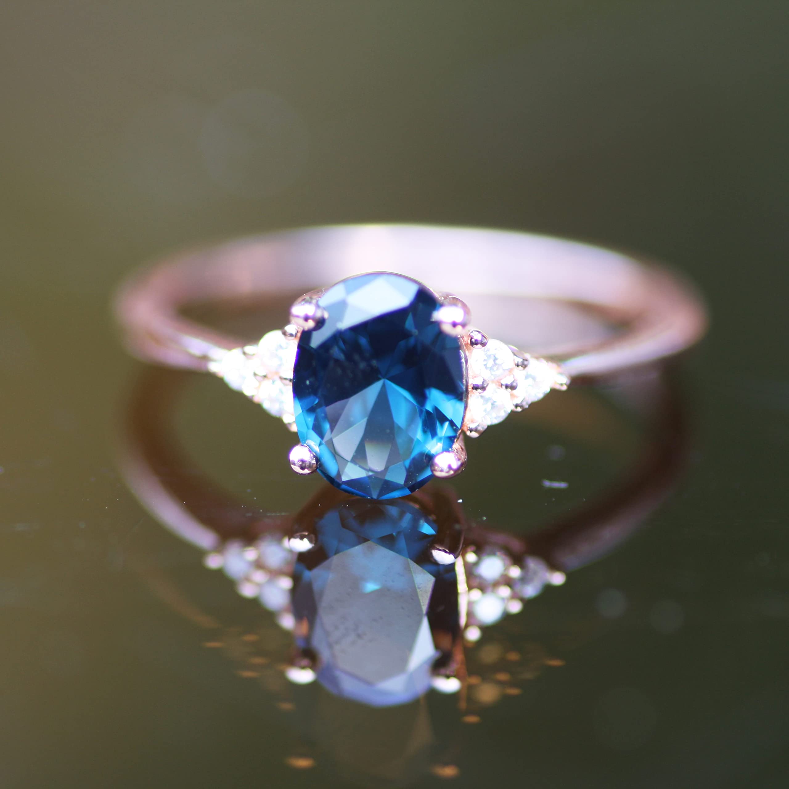 Lab-Created London Blue Topaz Ring in Rose Gold - December Birthstone Jewelry for Women, Perfect for Gifts, Anniversaries & Special Occasions