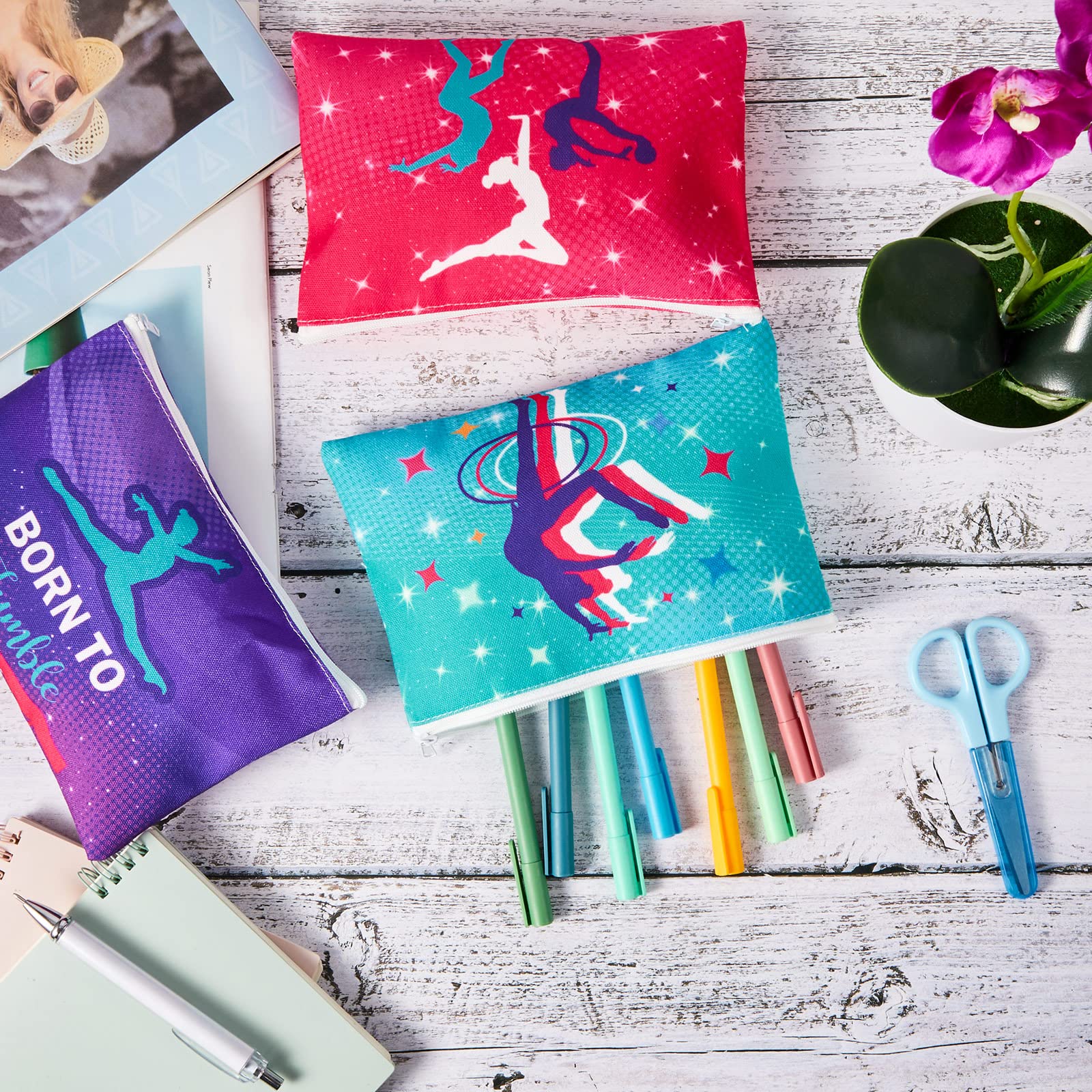 Hillban 18-Piece Gymnastics Gift Set for Women - Zippered Hot Pink Makeup Bags & Toiletry Pouches - Perfect for Gymnastics Team, Birthday Parties & Travel Accessories