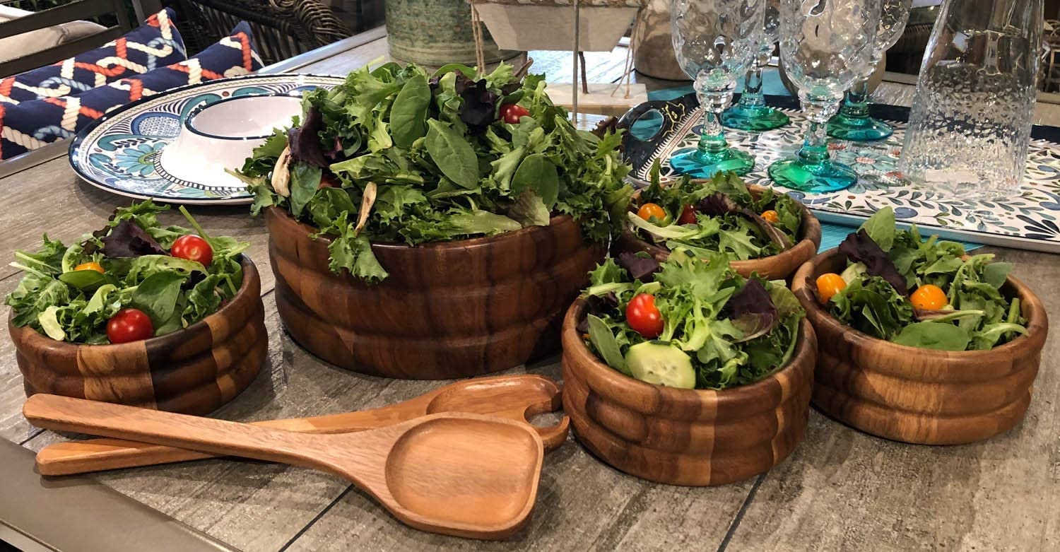 7-Piece Extra Large Wooden Salad Bowl Set with 4 Individual Bowls & 2 Serving Utensils - Perfect for Family Dinners, Picnics, and Entertaining Guests