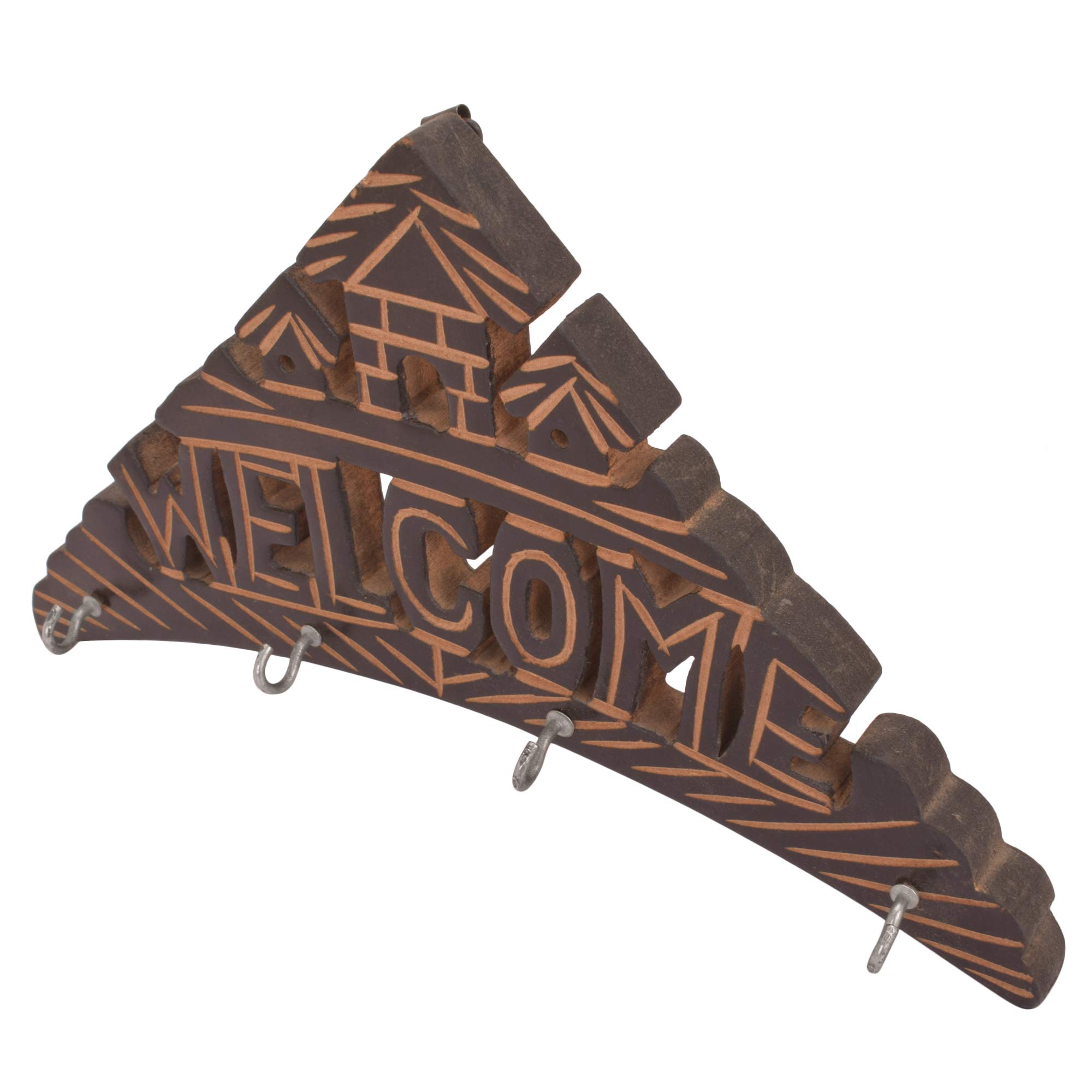 Diollo Wooden Welcome Key Hanger - Rustic Wall Mount Key Holder with Text, Home Decor & Gift Idea for Entryway, Living Room, or Bedroom Organization