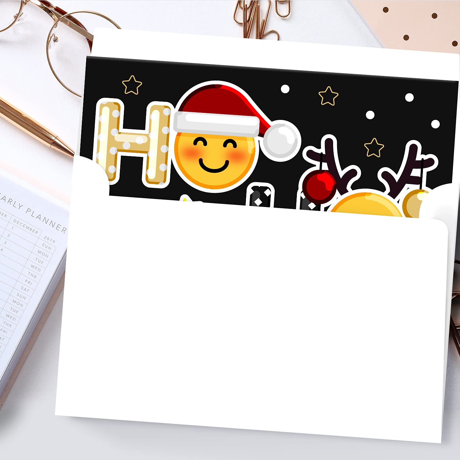 Funny Emoji Christmas Cards & Envelopes Set - 25 Cute Holiday Greeting Cards (4.25