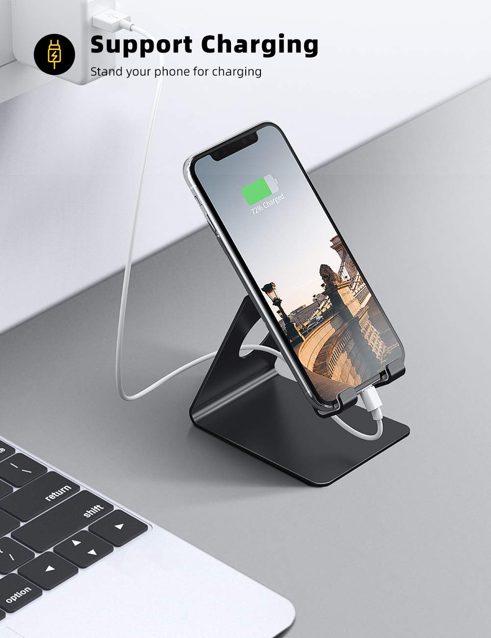Lamicall Adjustable Cell Phone Stand - Universal Phone Dock, Cradle & Holder for iPhone, Samsung, All Smartphones - Black - Perfect for Office Desk, Home, Car & Video Calls