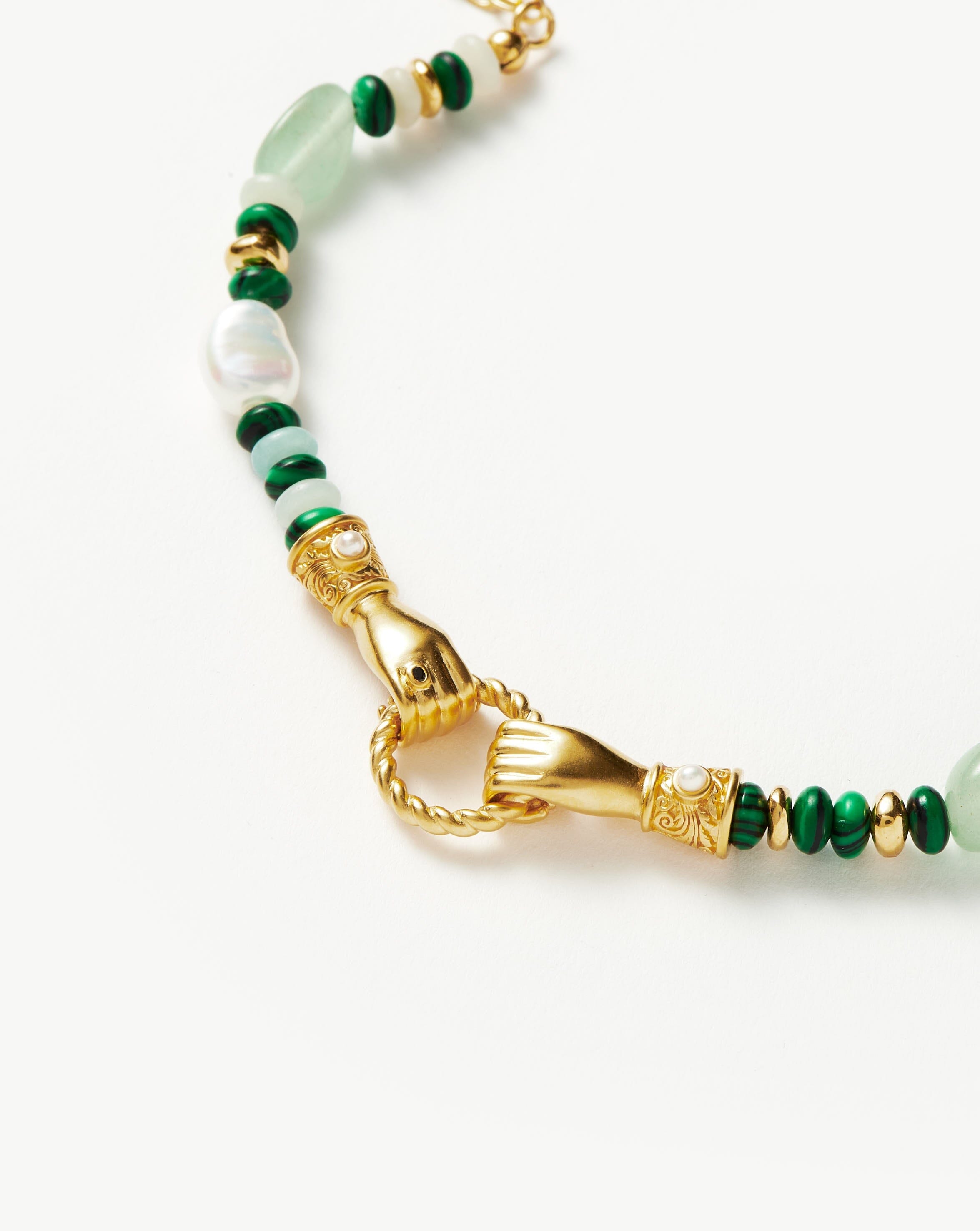 Harris Reed In Good Hands Beaded Gemstone Bracelet - 18k Gold Plated, Multi Green Gemstone & Pearl Bracelet for Women | Elegant Jewelry Gift for Birthday, Anniversary & Special Occasions