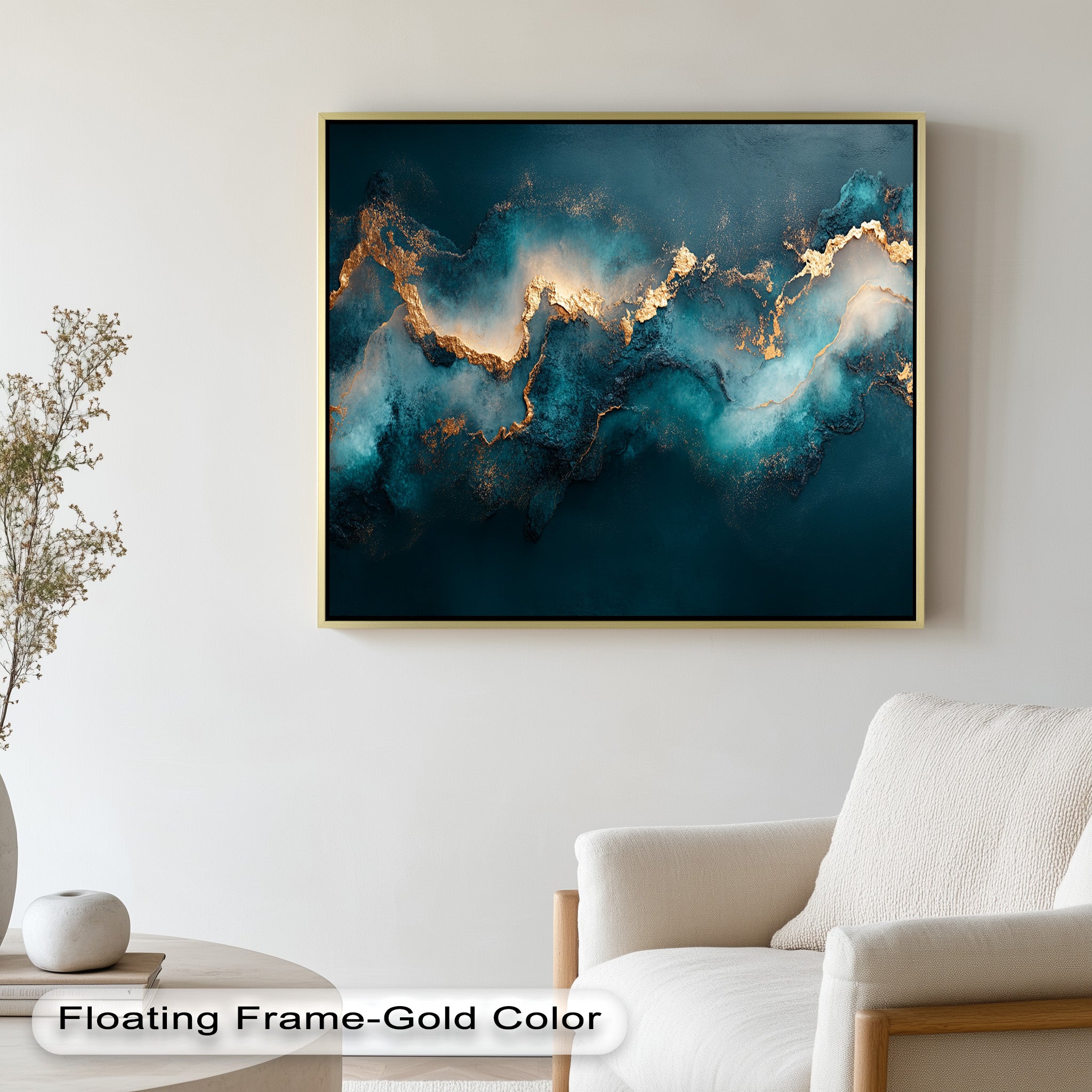 Abstract Blue and Gold Swirls Oil Painting - Modern Luxury Wall Art for Living Room, Bedroom & Office Decor