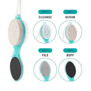 4-in-1 Foot Pedicure Brush Set with Pumice Stone, Scrubber & File - Remove Dry Cracked Hard Skin & Calluses - Soft Care Foot Cleaner for Feet, Toes & Nails - Perfect for Bathing, Manicure & Pedicure at Home Spa