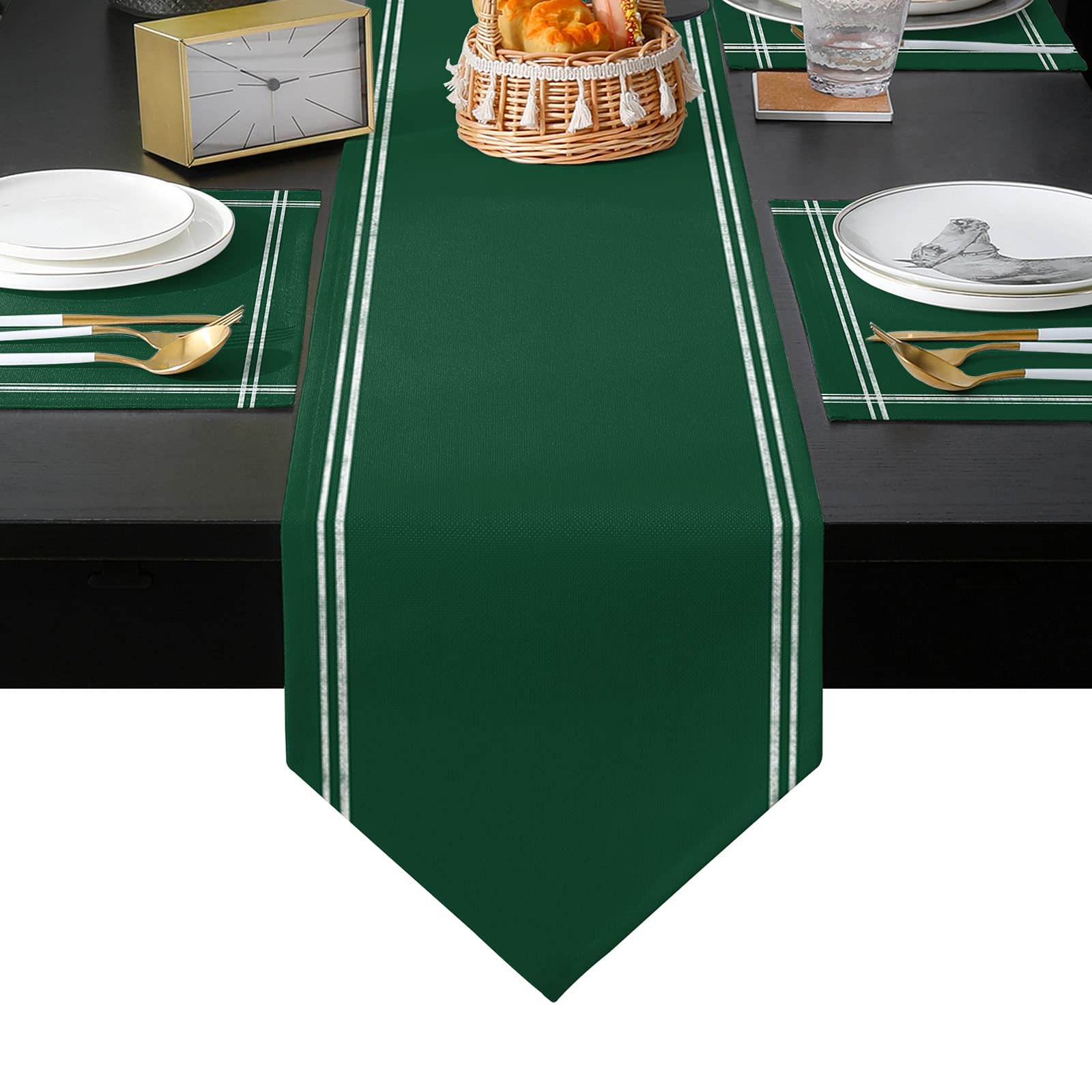 6-Piece Solid Color Table Runner with Anti-Skid Placemats Set - Washable Dining Table Mats for Kitchen & Home Decor (Olive Green) - Perfect for Holiday Dinners, Family Gatherings & Indoor Decoration