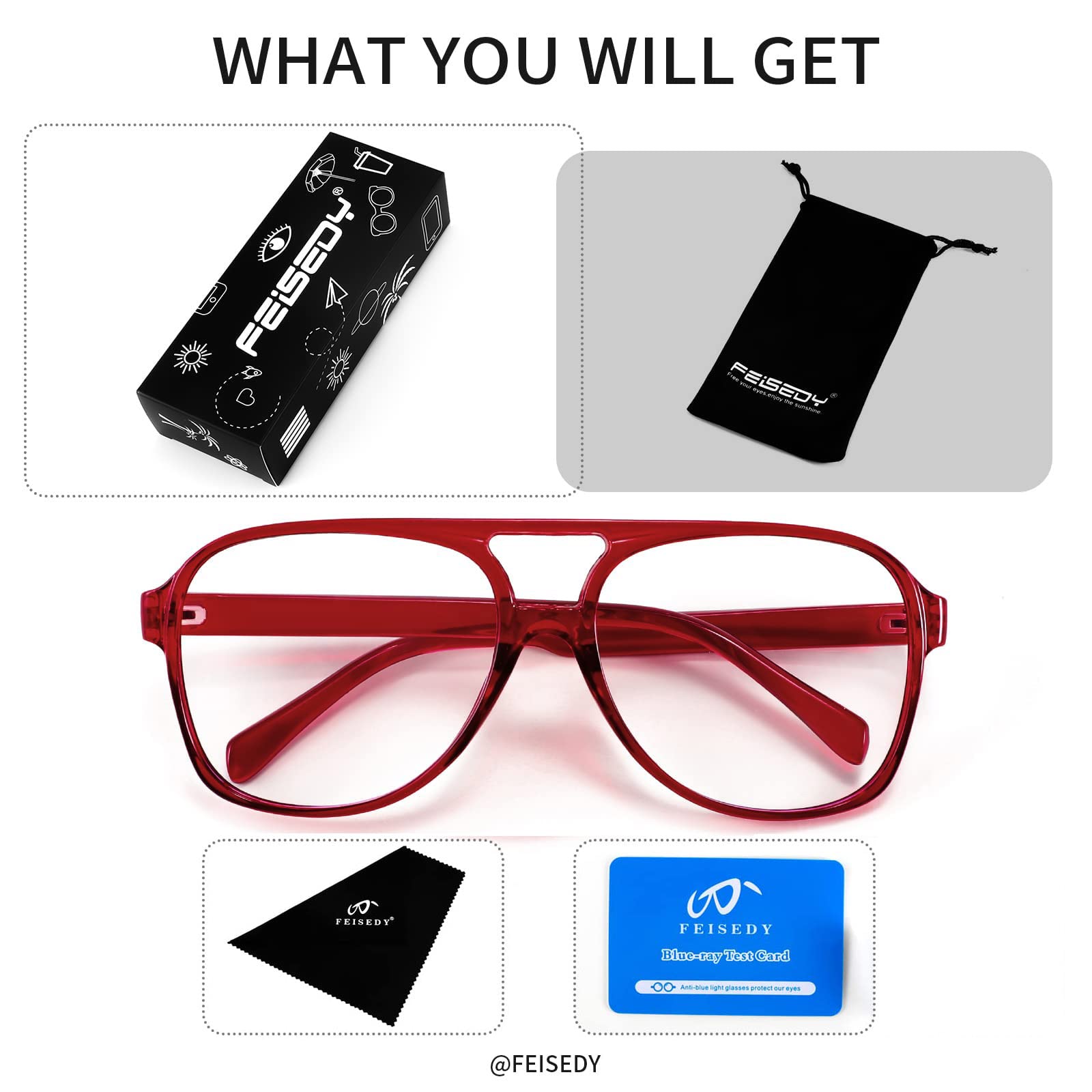 FEISEDY Retro 70s Aviator Sunglasses - Blue Light Blocking Computer Glasses for Women & Men - Oversized Square Frame (B2888) - Perfect for Office Work, Gaming & Screen Time Protection