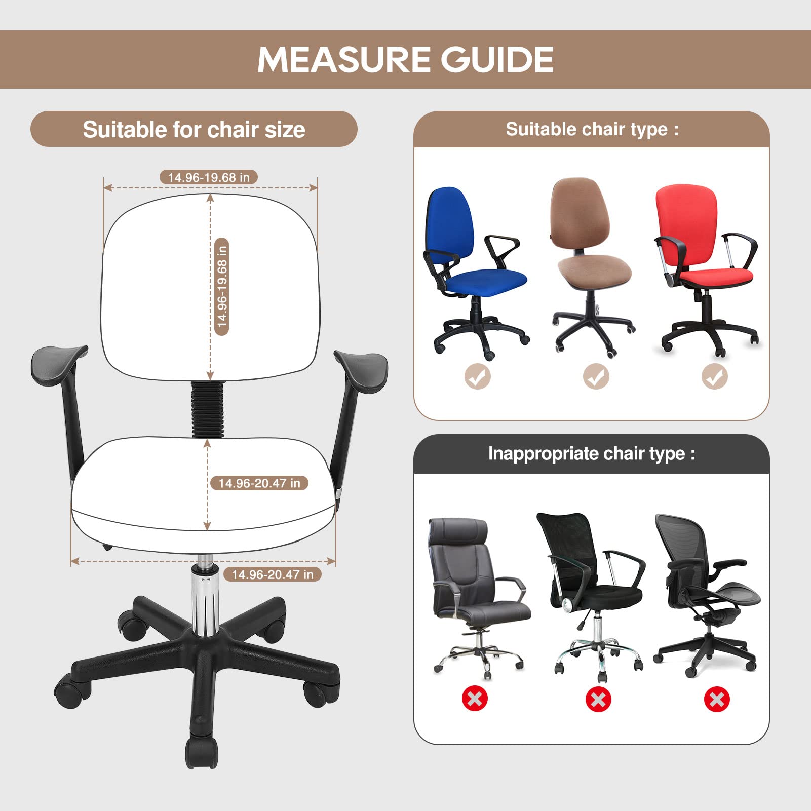 Premium Velvet Office Chair Cover - Stretchable & Thick Desk Chair Slipcover for Computer Chairs (2-Piece Set, Beige) | Universal Fit for Home Office, Gaming & Workspace Decor