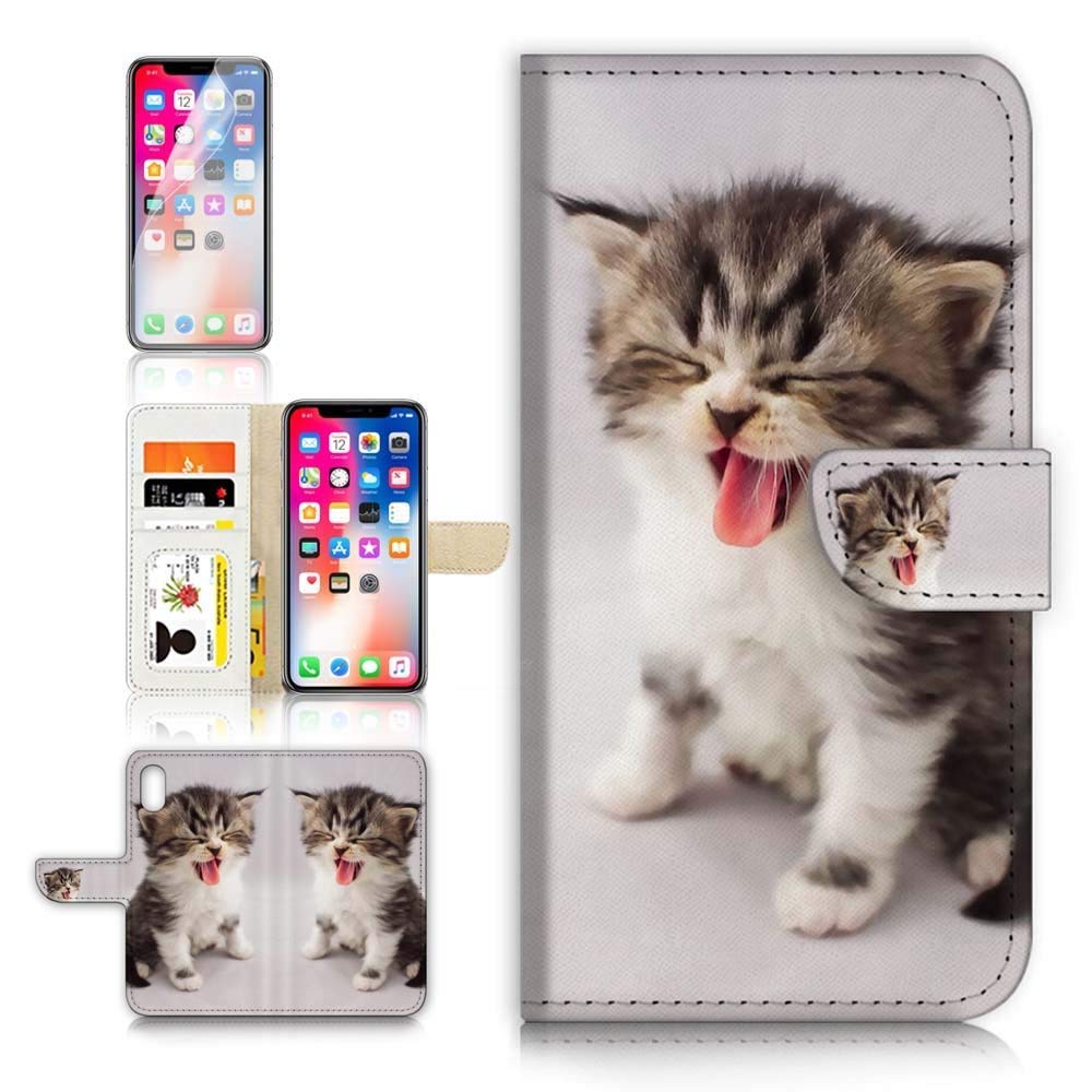 iPhone XR Wallet Case with Screen Protector - Cat Design for Daily Use