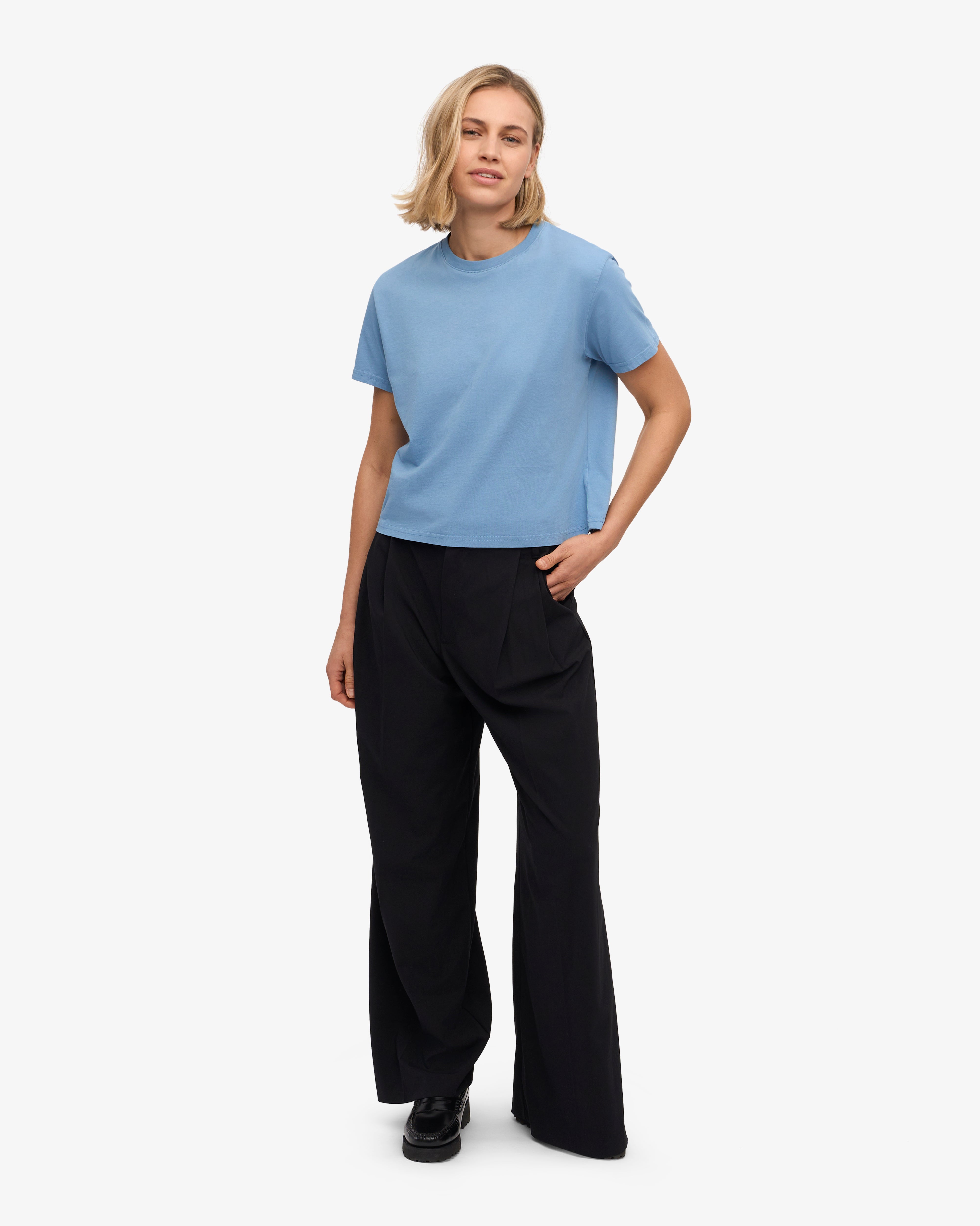 Organic Boxy Crop Tee - Women's Casual Short Sleeve T-Shirt in Seaside Blue | Perfect for Summer Outfits, Beach Wear & Street Style Fashion