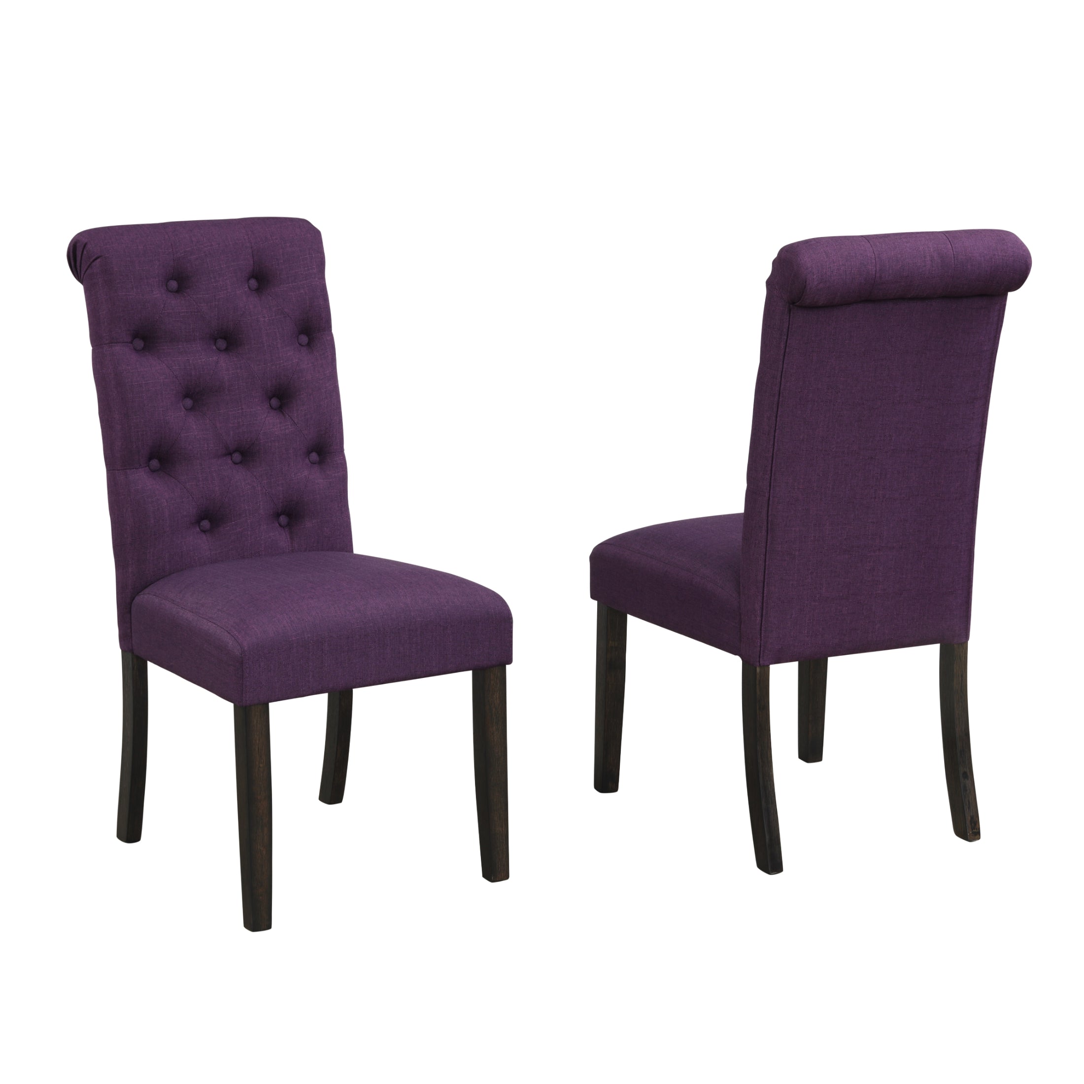 Roundhill Furniture Leviton Solid Wood Tufted Upholstered Dining Chairs - Set of 2, Elegant Purple Velvet - Perfect for Dining Room, Kitchen, Breakfast Nook & Home Decor