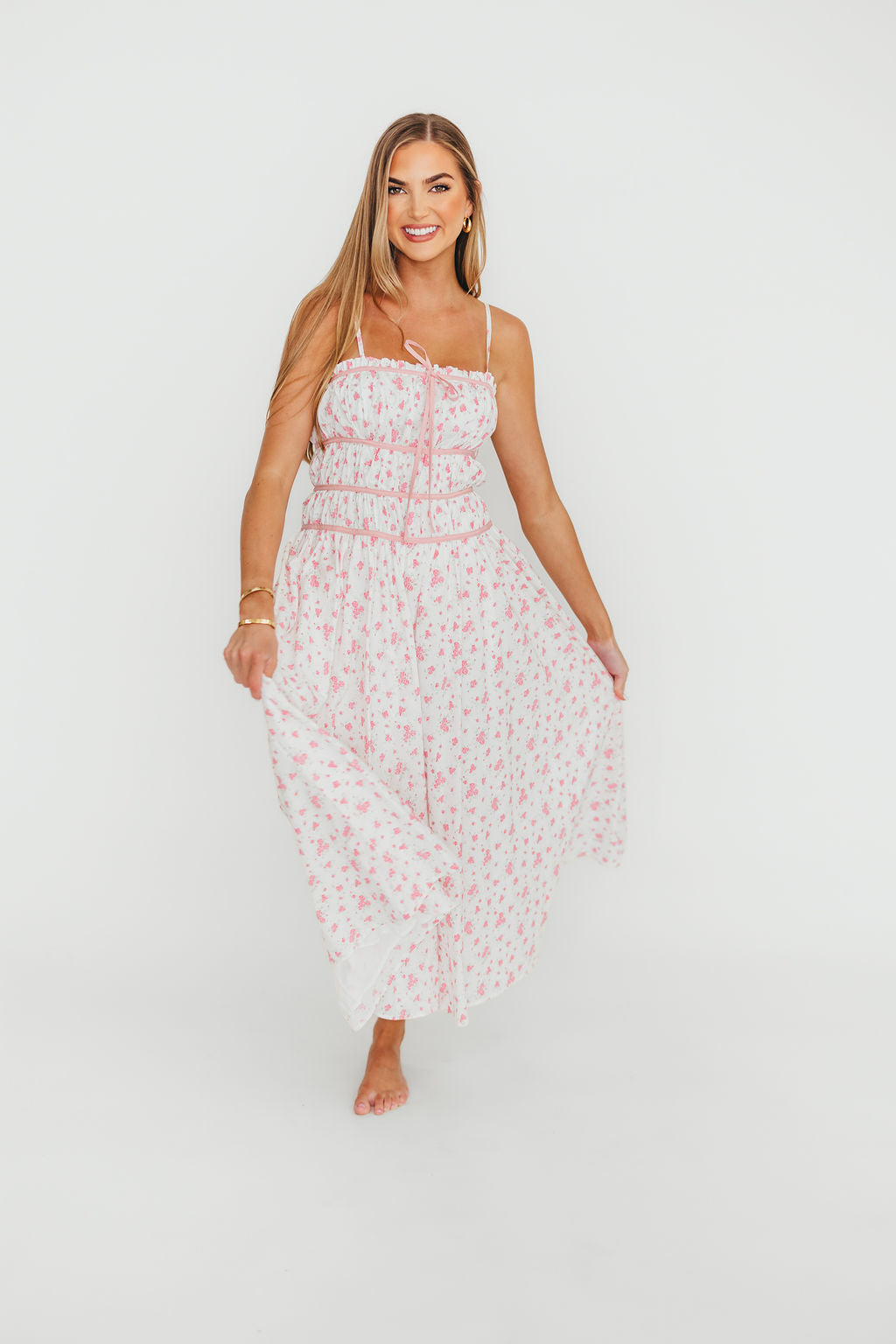 Vanessa Floral Print Midi Dress for Women - Elegant Pink Summer Dress for Casual Wear, Parties & Date Nights