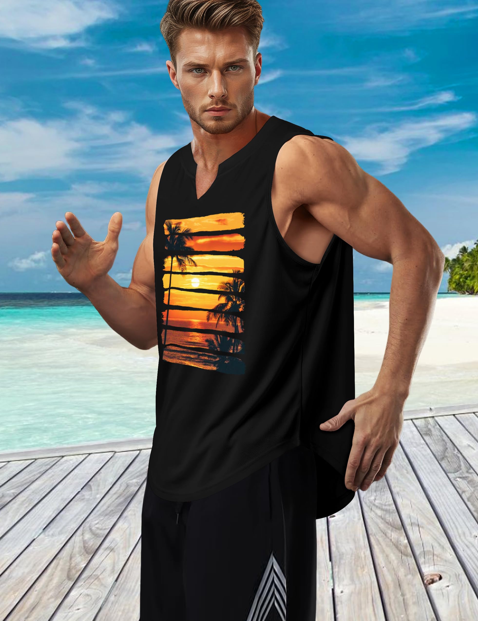 Men's Graphic Print Sleeveless V-Neck Tank Top - Letter Design Muscle Shirt for Workout, Gym, and Summer Outdoor Activities