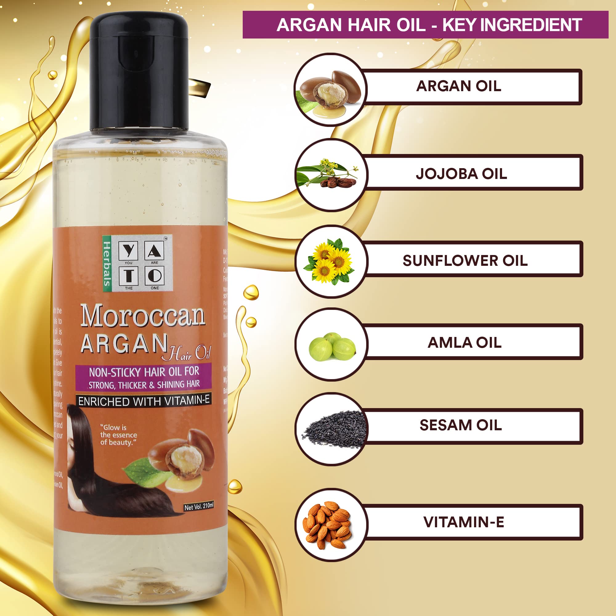 Yato Herbals Moroccan Argan Oil Hair Care Combo Set - 300ml Shampoo & 200ml Non-Sticky Hair Oil for Healthy Scalp & Shiny Hair - Sulfate-Free & Nourishing Treatment for Dry, Damaged Hair - Perfect for Daily Hair Care & Salon-Quality Results at Home
