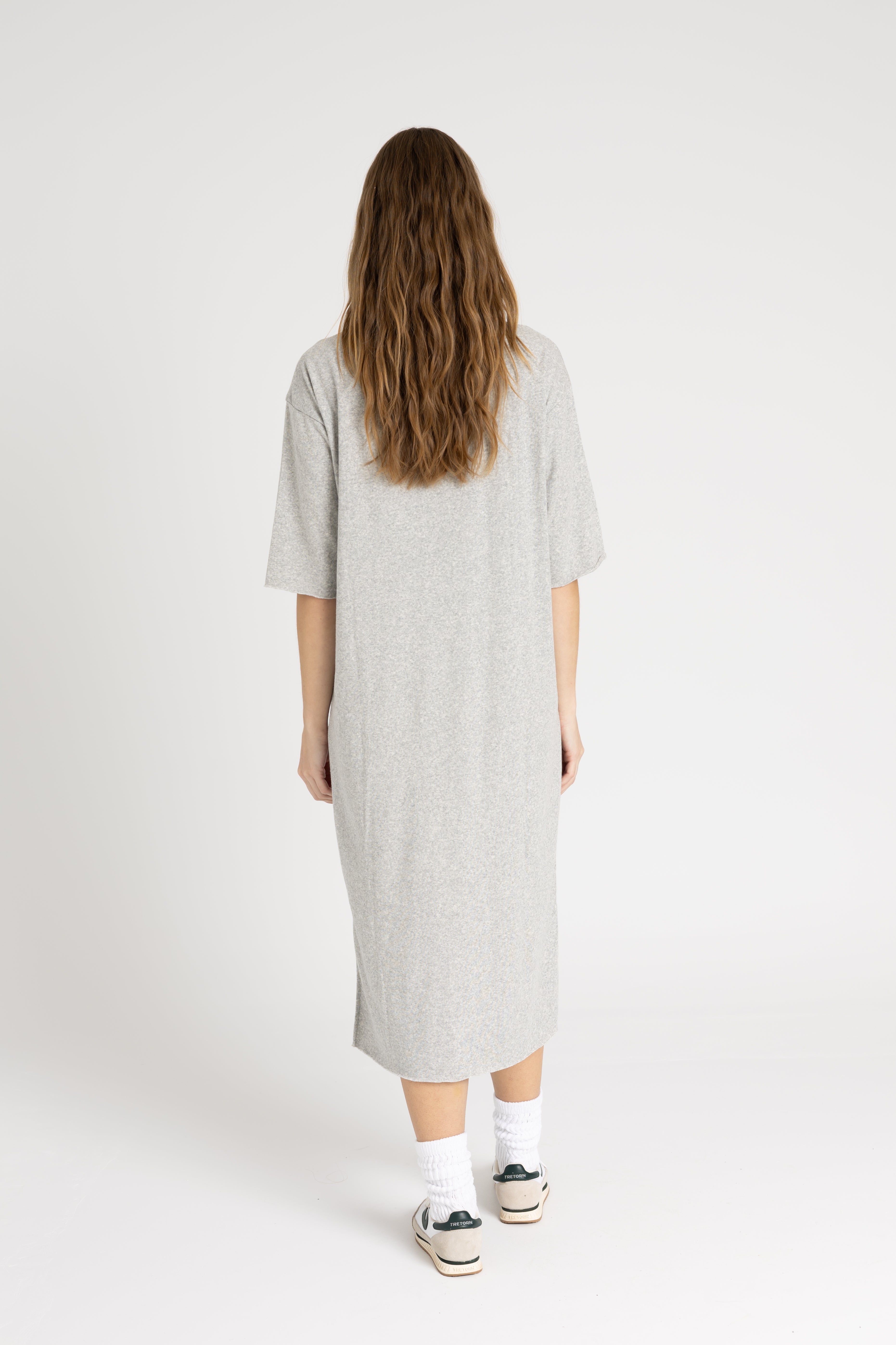 Stylish Grey Terry Midi Dress for Women - Comfortable Casual & Lounge Wear - Perfect for Everyday Outfits, Brunch Dates and Relaxing at Home