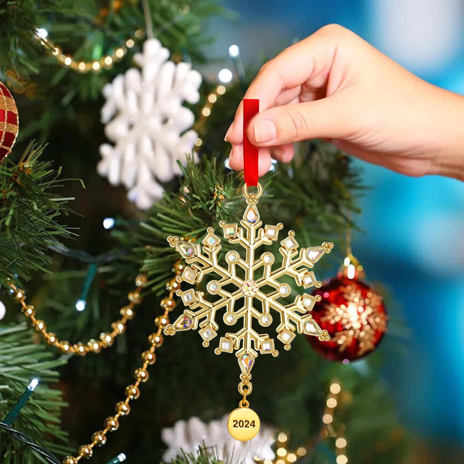2024 Snowflake Ornaments for Christmas Tree Decorations - Holiday Hanging Snowflake Decor for Windows, Rooms & Gifts (Set with Keepsake Box) - Perfect for Xmas Parties, Home Decor & Festive Celebrations