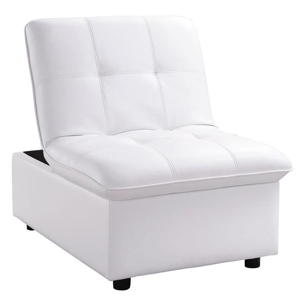 Furniture of America Kamala Faux Leather Tufted Futon Chair in White - Convertible Sleeper Sofa for Small Spaces, Living Room, Bedroom & Office