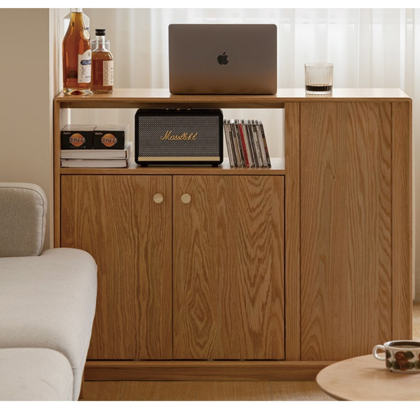 Solid Oak Wood Modern Nordic Sideboard - Mid-Century Buffet Cabinet for Dining Room, Living Room & Entryway Storage